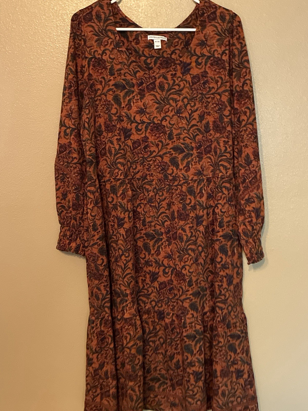Canyon Retreat Smocked Cuff Tiered Midi Dress Size XLP
