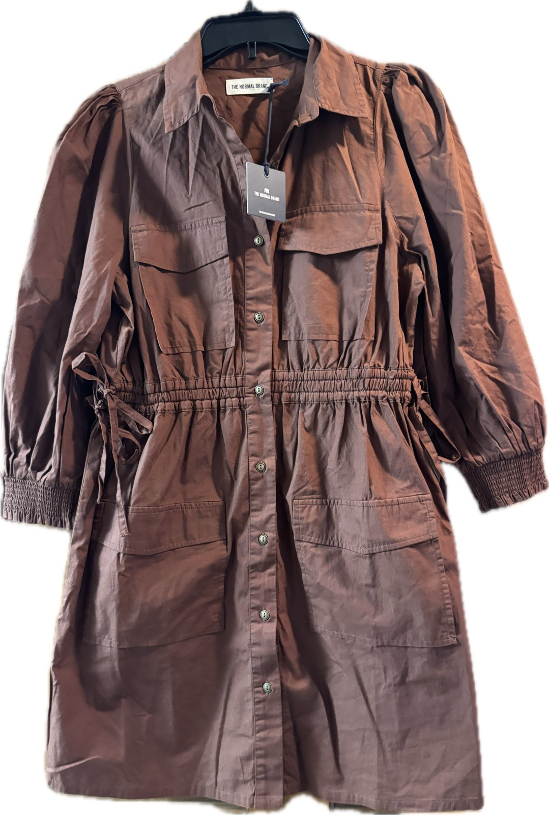 The Normal brand Avery Utility Dress in Espresso Small Button Down Collared NWT