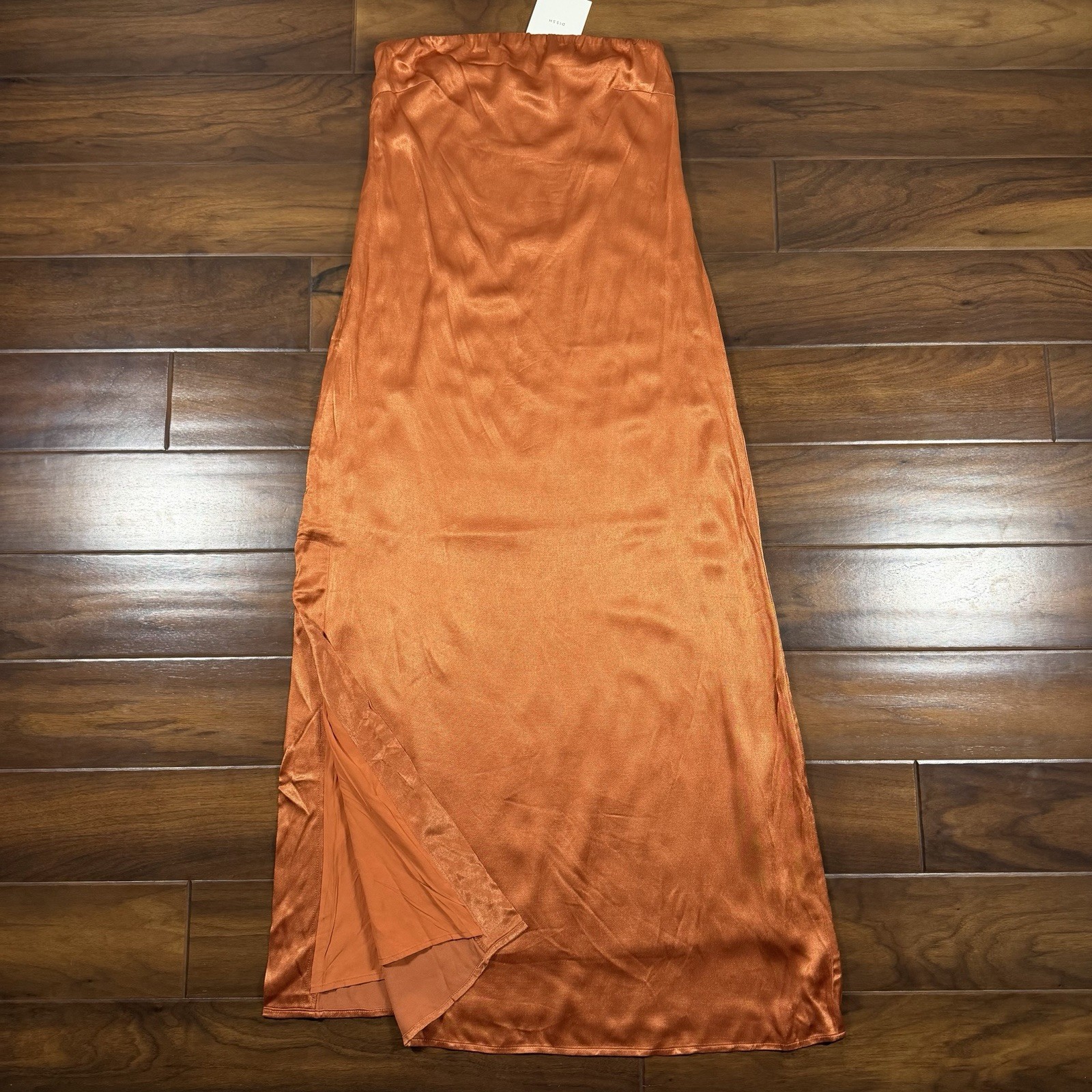 Dissh Women’s Size AU 10 / US 6 Orange Mia Strapless Satin Maxi Dress Side Slit