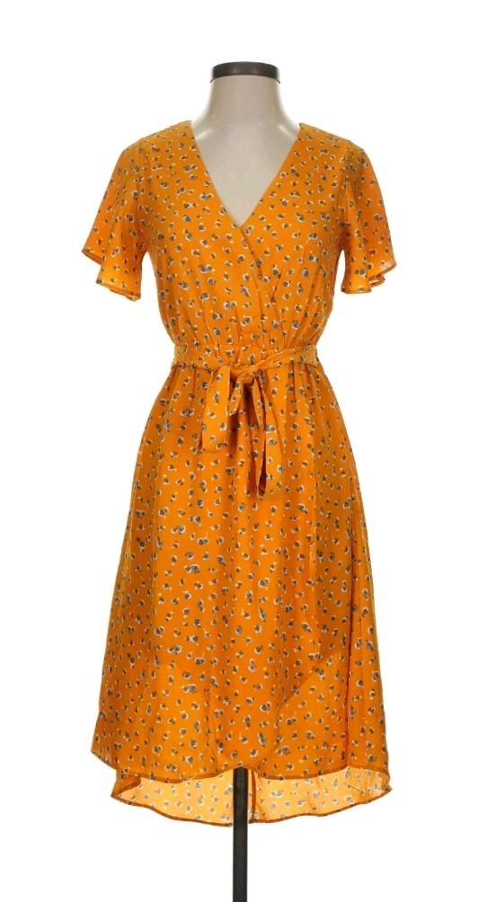 Sienna Sky Yellow Floral Short Sleeve Dress/Womens Size MED| NEW WO TAGS