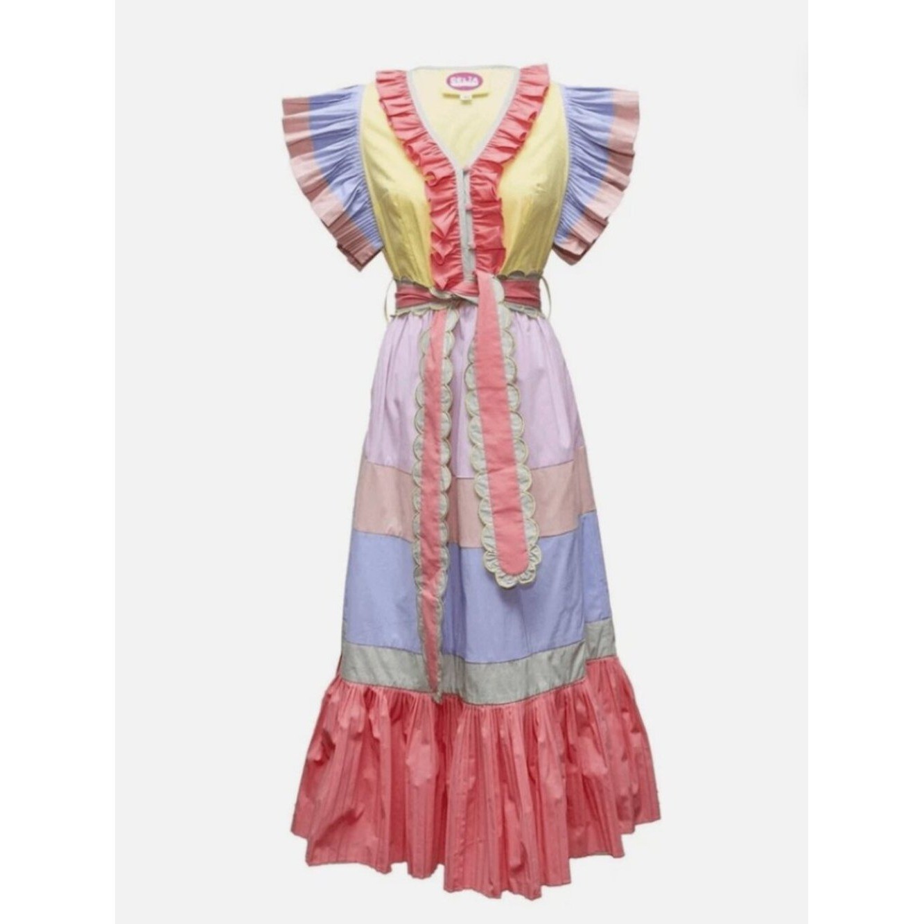 CeliaB Marcellene Ruffle Pleated Midi Dress Pastel Colorblock