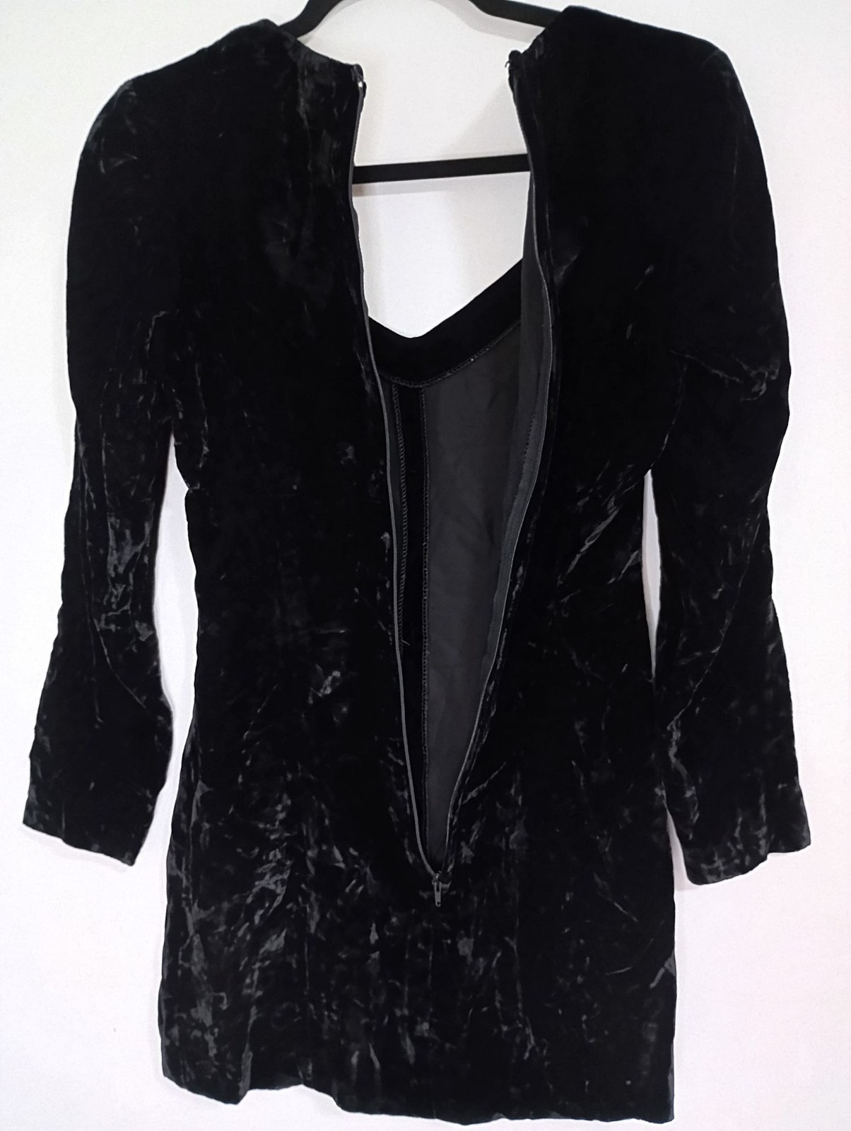 Cacharel Black Velvet Long Sleeve Mini Dress Size 36 Italy Viscose Acetate Linin