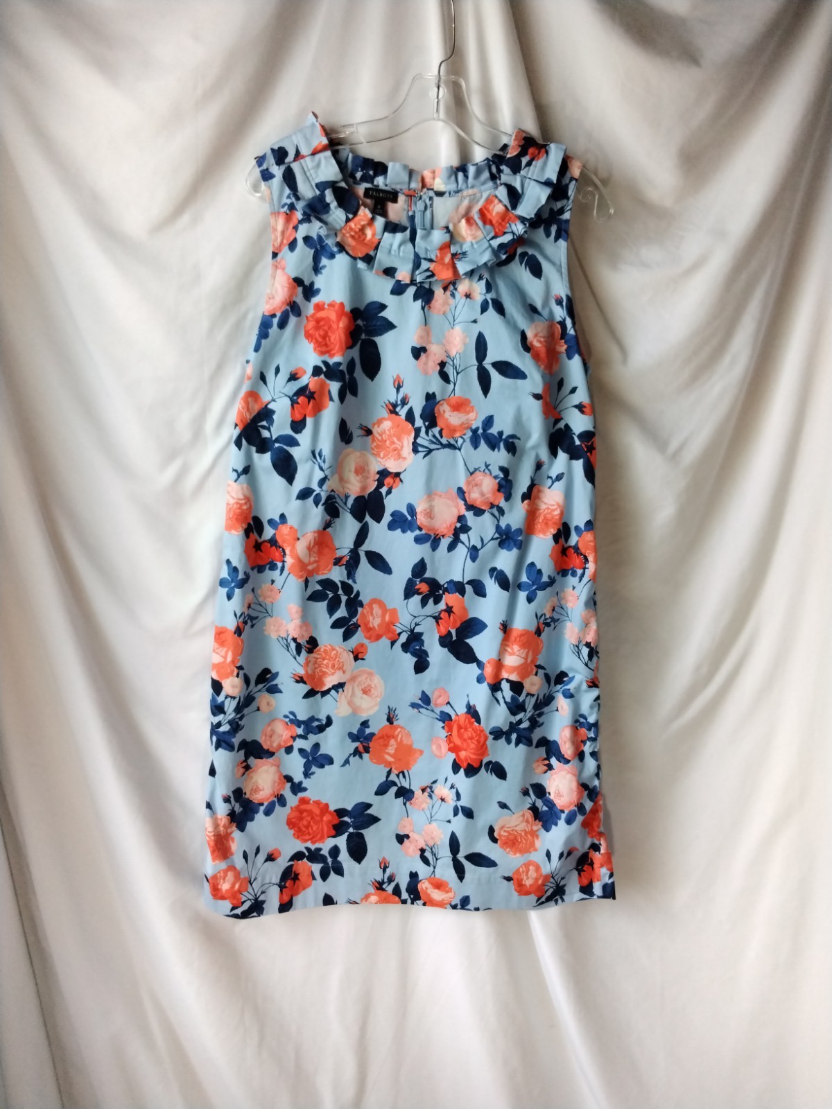 Talbots Light Blue Dress With Coral & Navy Floral