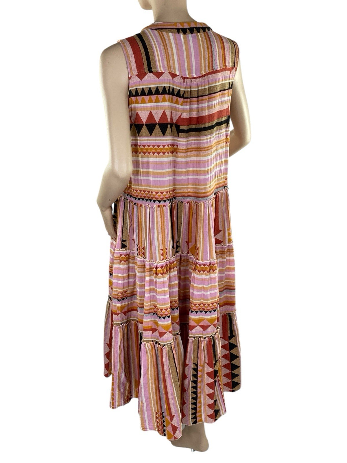 Devotion Twins Dress Aztec Festival Print Boho Chic Midi Cotton Coquette Med.