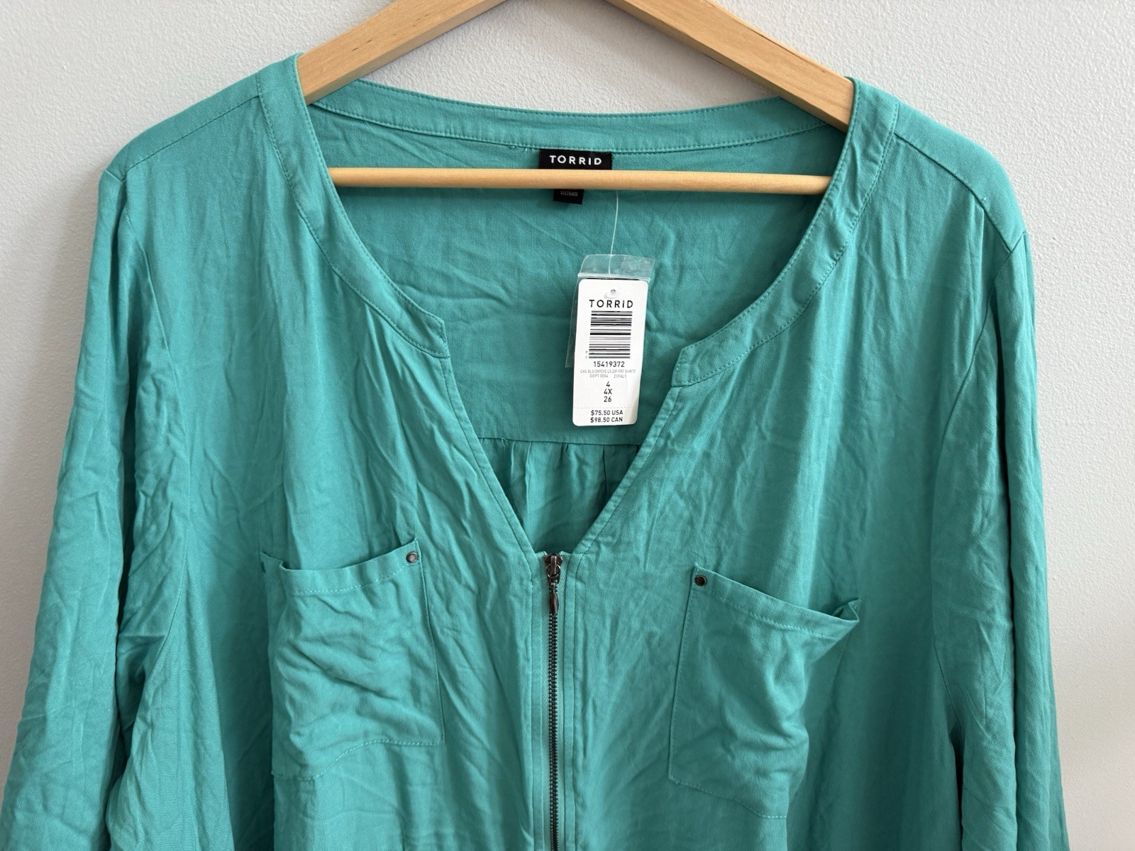 NEW Torrid Dip Dye Zip Front Midi Shirt Dress In Teal & Blue Plus Sz 4X Pockets