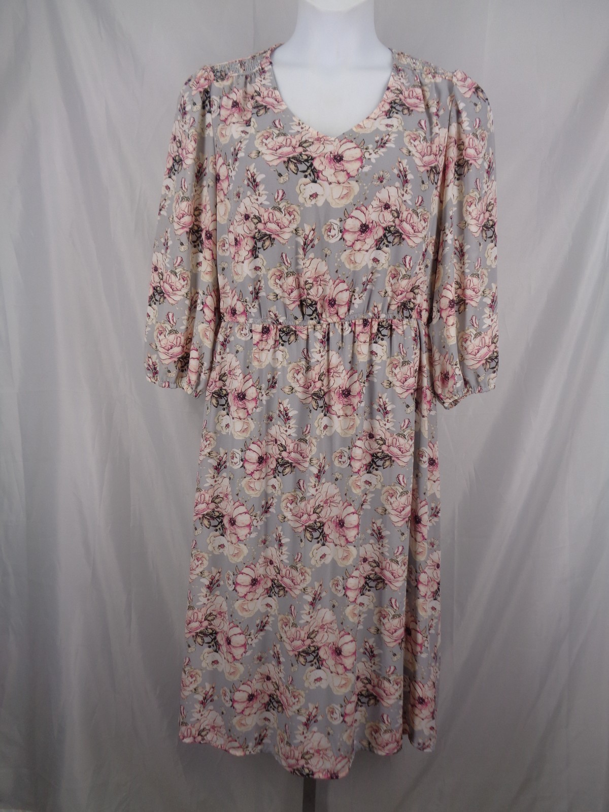 Ophelia Roe Floral Dress Size XL Gray Pink Romatic Cottagecore