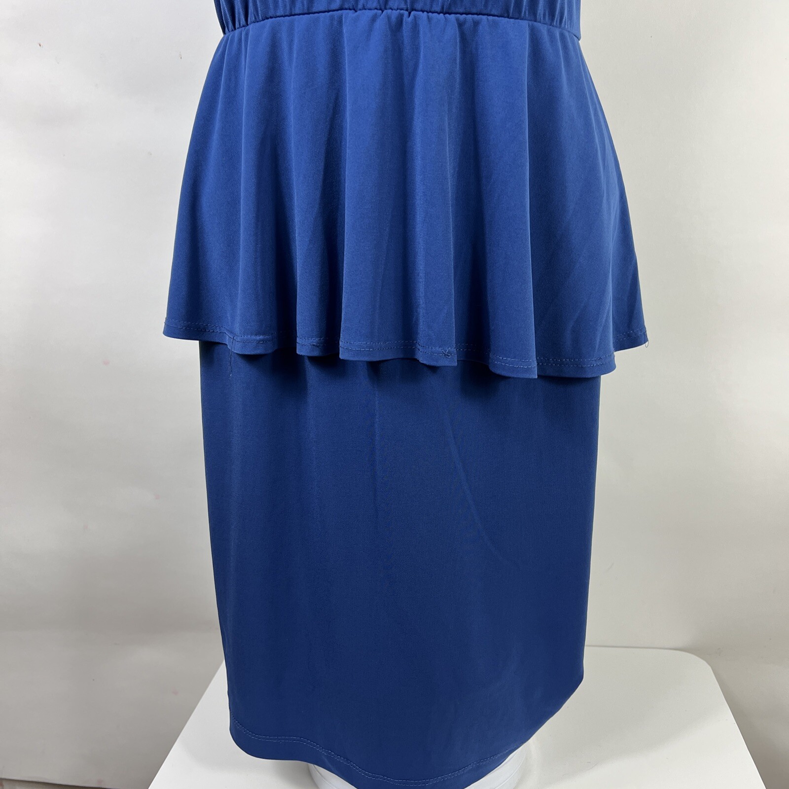 Elementz Pencil Dress Women’s Medium Short Sleeve Blue Ruffle Polyester Blend