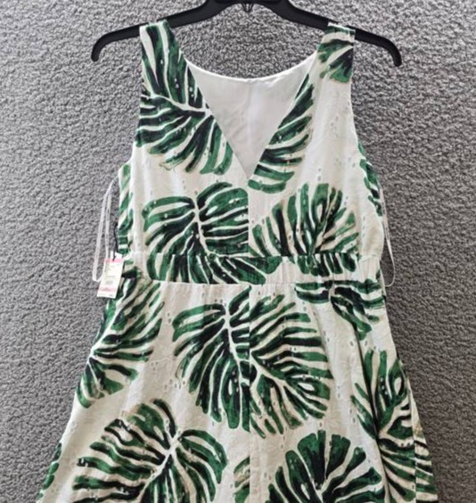 Anne Klein Printed Cotton Eyelet V-Neck Dress Women’s 10 White Dove Multi