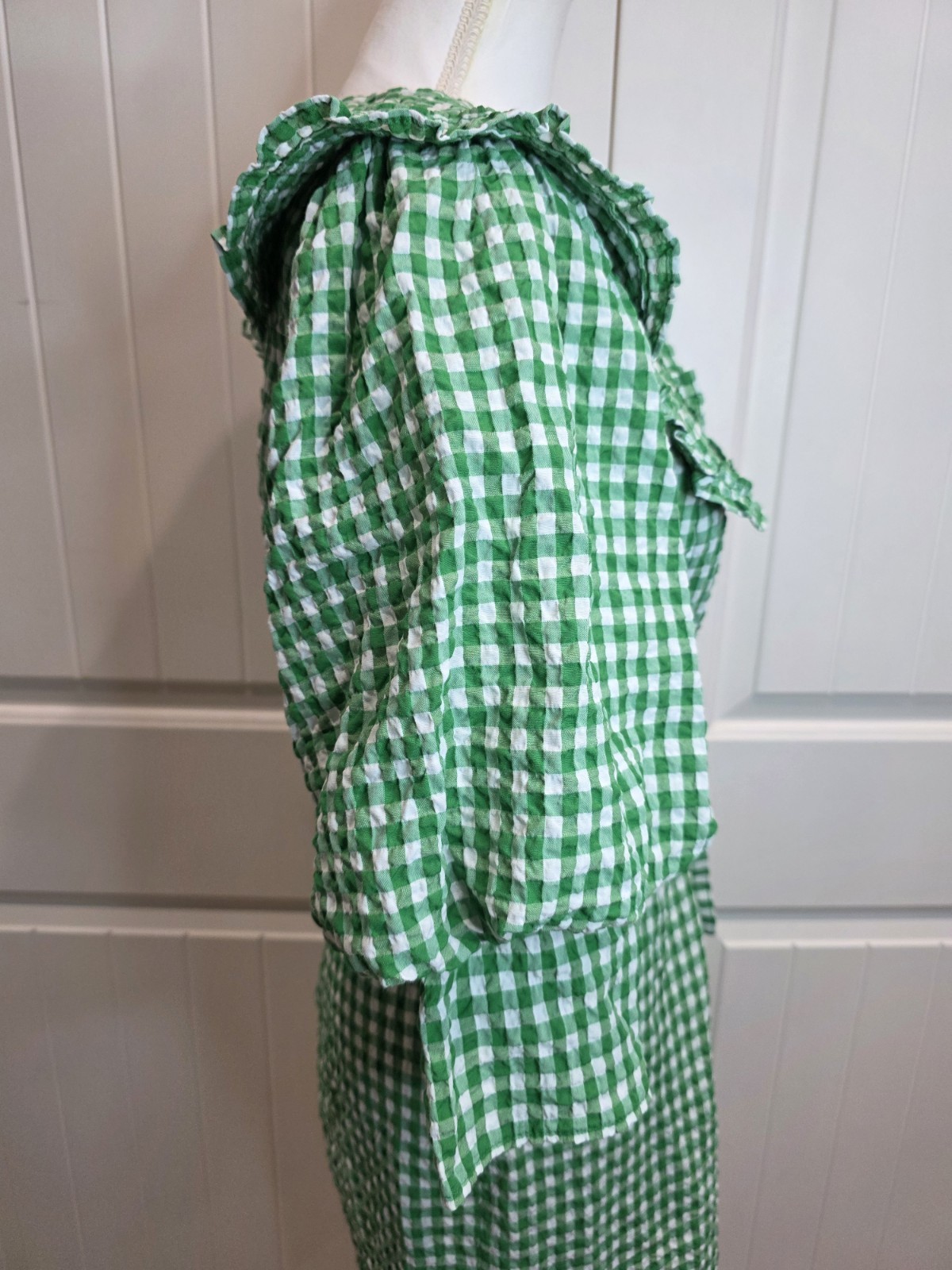 Reserved Green Gingham Seersucker Mini Dress Peter Pan Collar Belted EU40 UK12