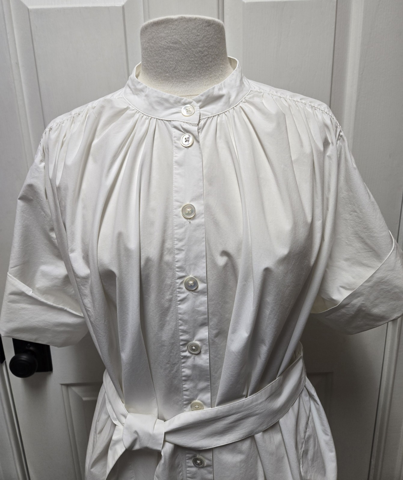 CO Collection Gathered Button-Front Midi Dress, Size Large, White