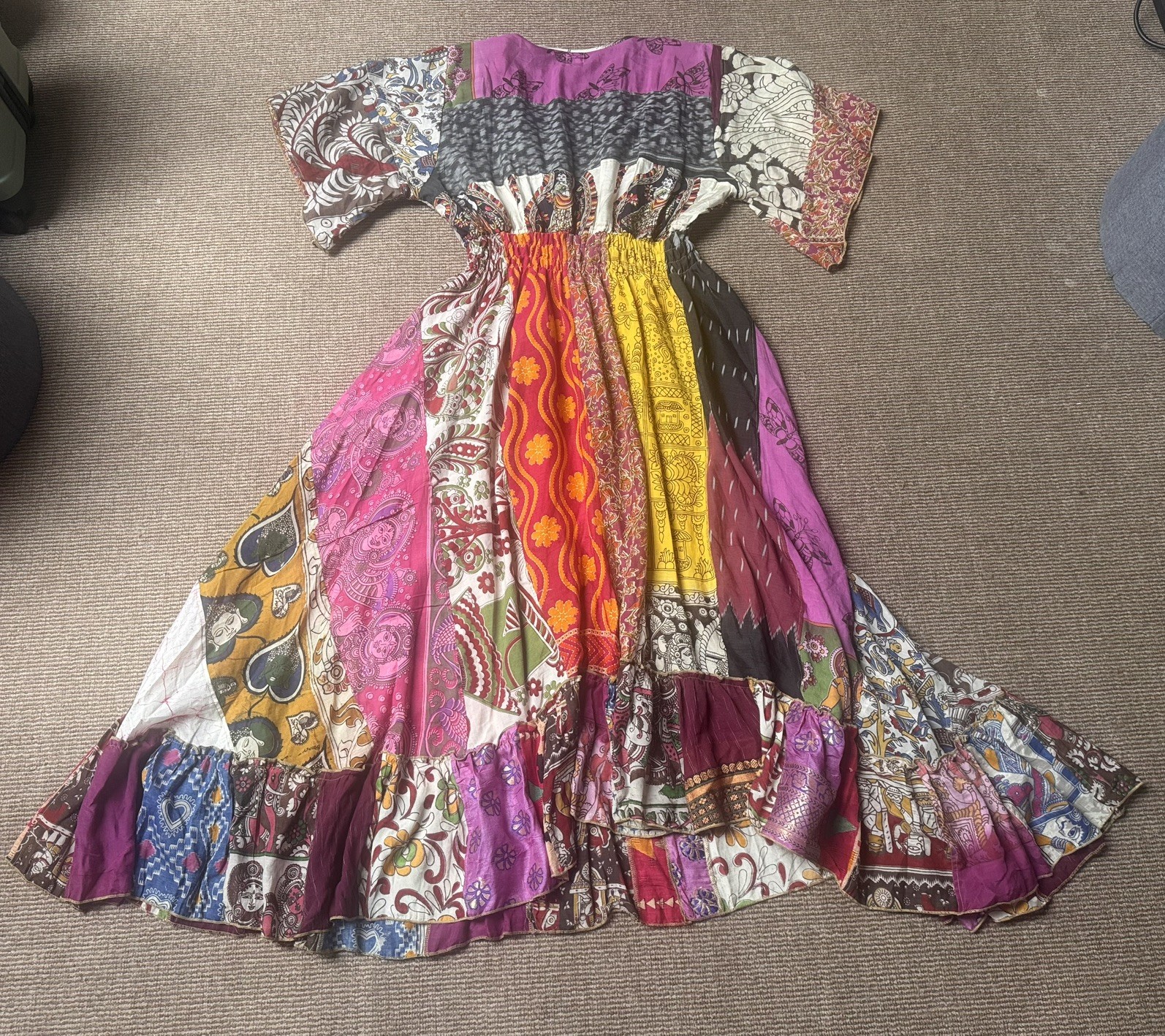 Recycled OOAK Sari Fabric Patchwork Boho Festival Maxi Dress M/L UK 12-16