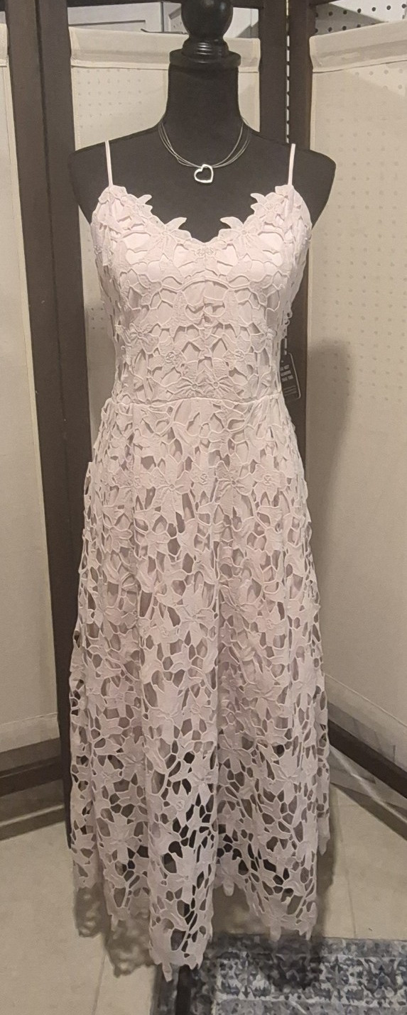 Express Women’s Pink Floral Lace V-Neck Lined Adjustable Slip Midi Dress XL