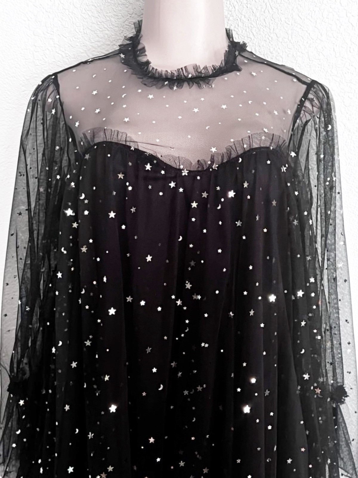 Witchy Celestial Silver Star Mesh Mini Black SZ M