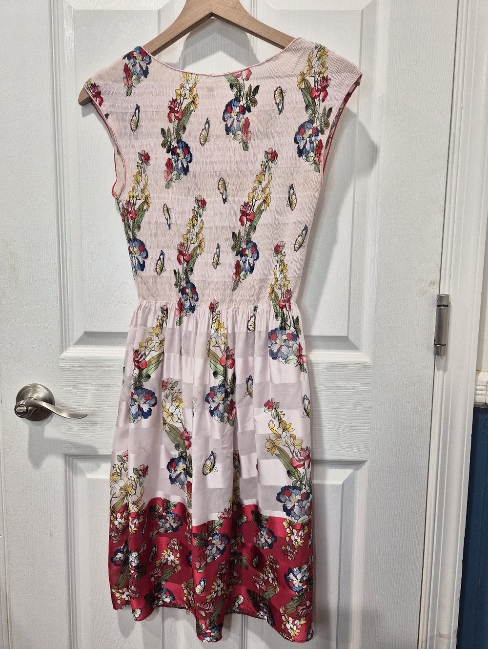 Max Studio Floral Butterfly Print Stretch Sleeveless Sheer Dress Size Small