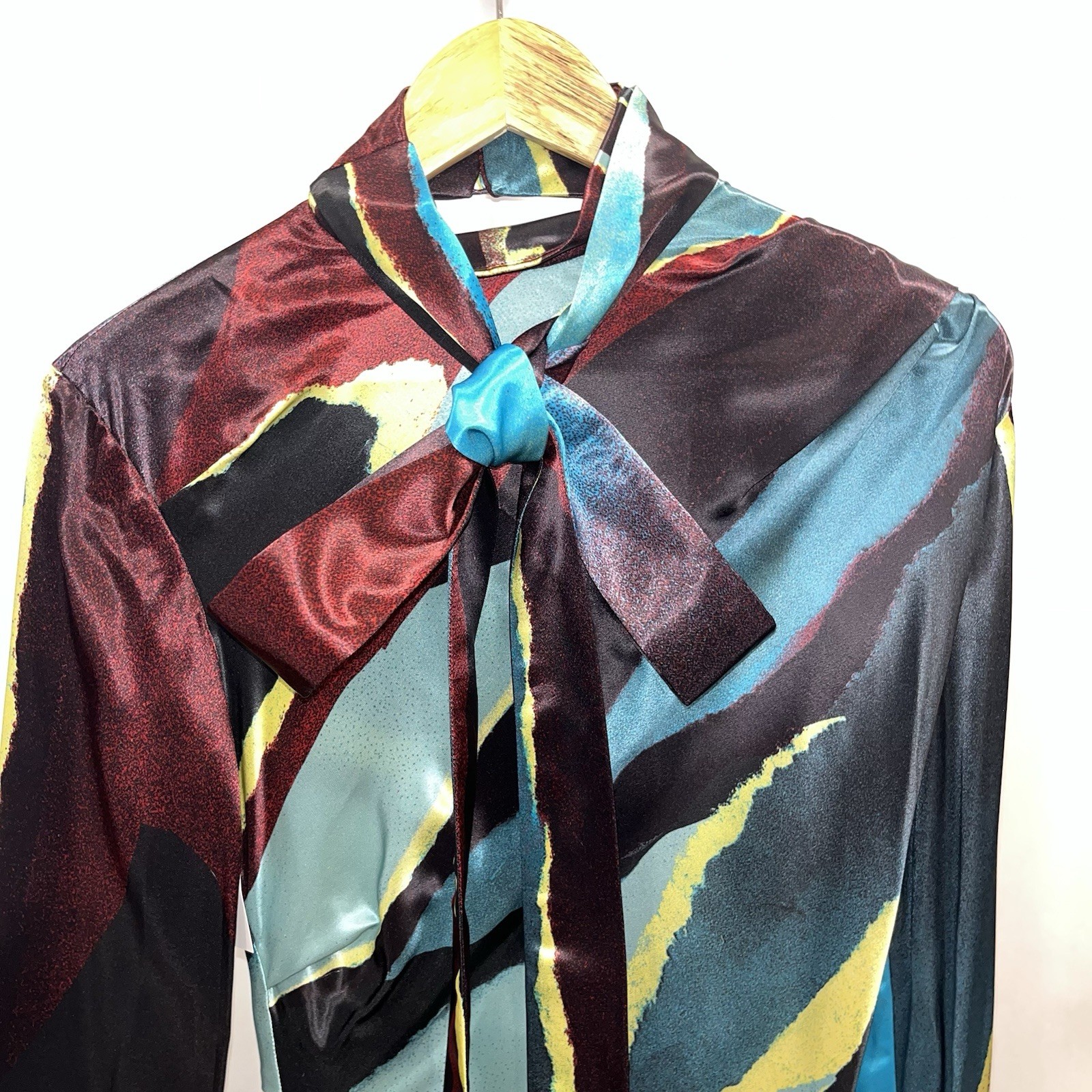 Christopher John Rogers Wheatpaste Satin Maxi Dress Scarf Neck Multicolor 4 🟡