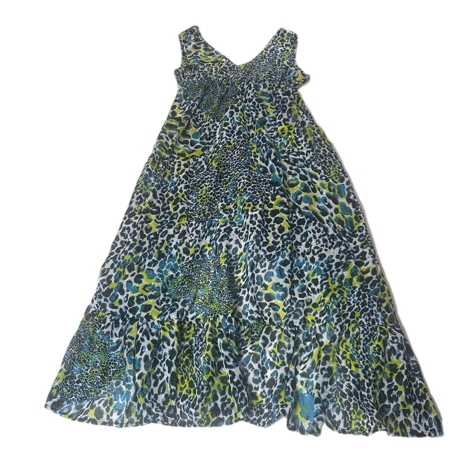 Violet Sky Animal Print High Low Sheer Beaded Boho Maxi Dress Size Medium NWT