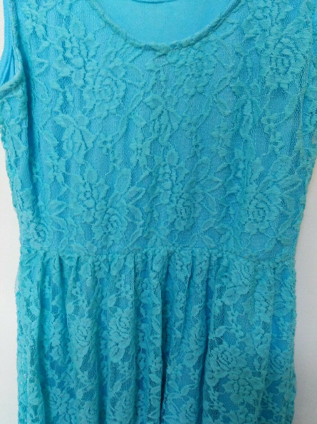 Iris Design Inc Dress Lined Turquoise Blue Lace sleevless Summer Size S