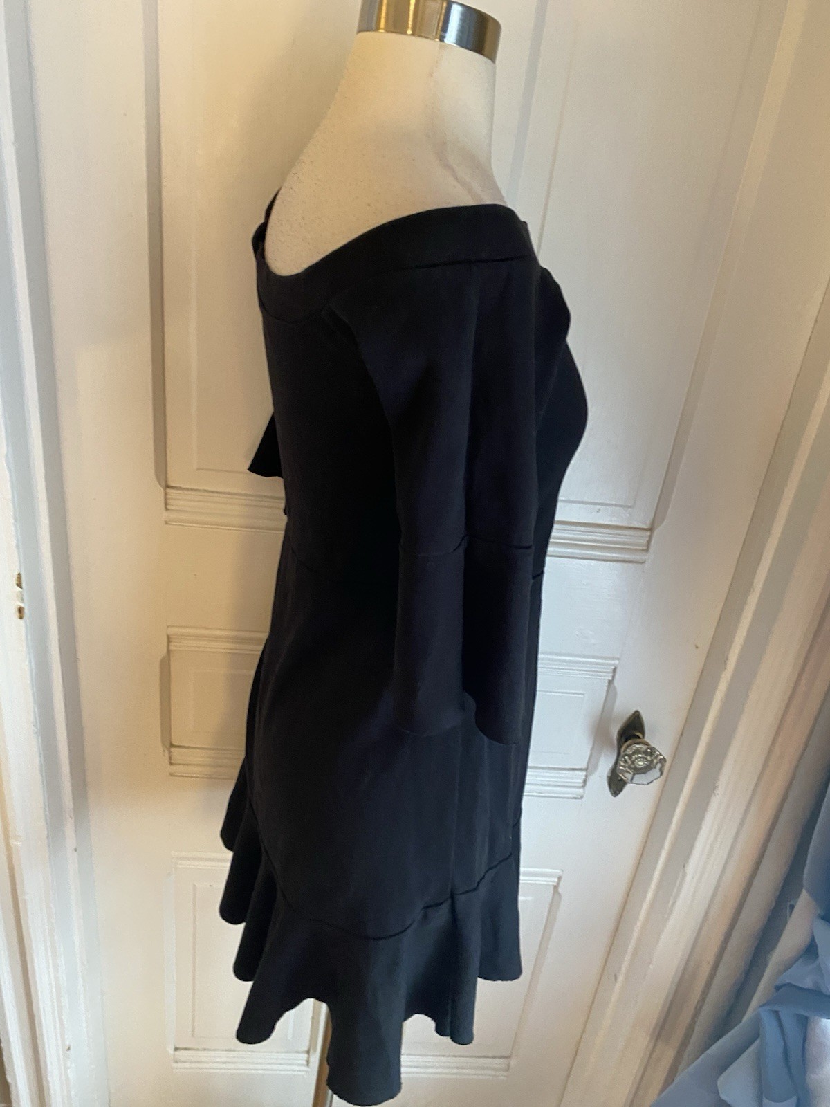 FREE PEOPLE BLACK COTTON PULLOVER FIT & FLARE DRESS-SIZEM-RUFFLE ELBOW SLEEVES!!