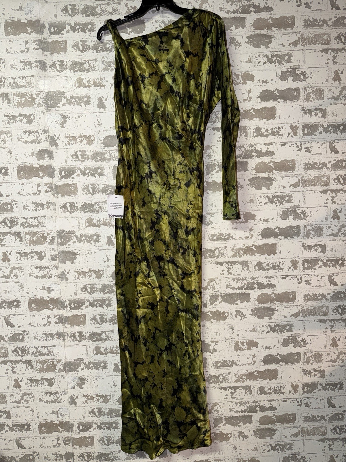 NWT! Topshop One Sleeve Twist Strap Satin Maxi Dress – Green Size US 10 $129