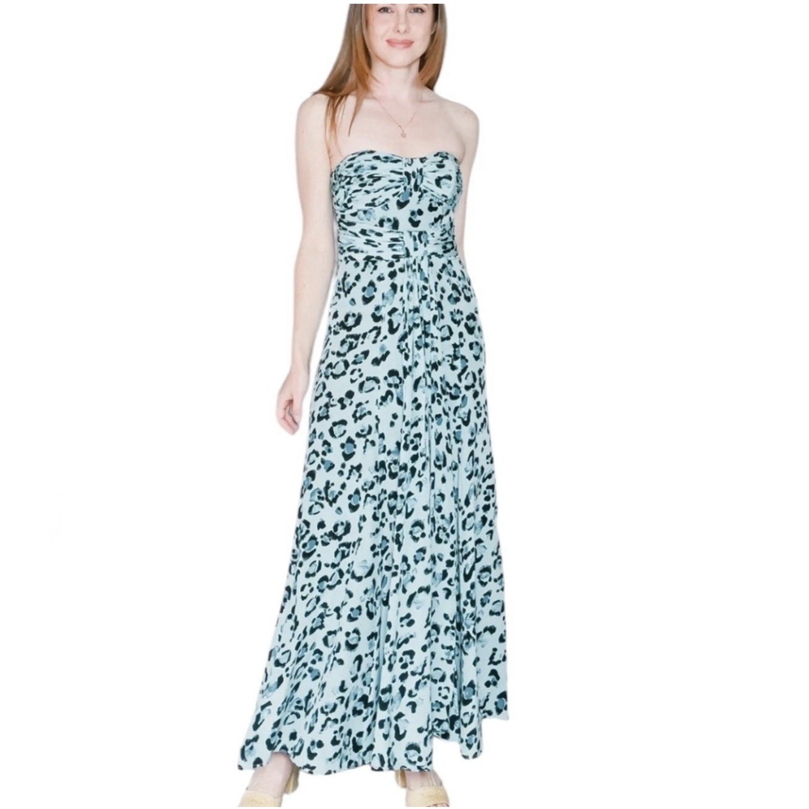 Nanette Lepore SILK Maxi Dress Animal Print Teal Fairy Hollywood Glam Formal 2