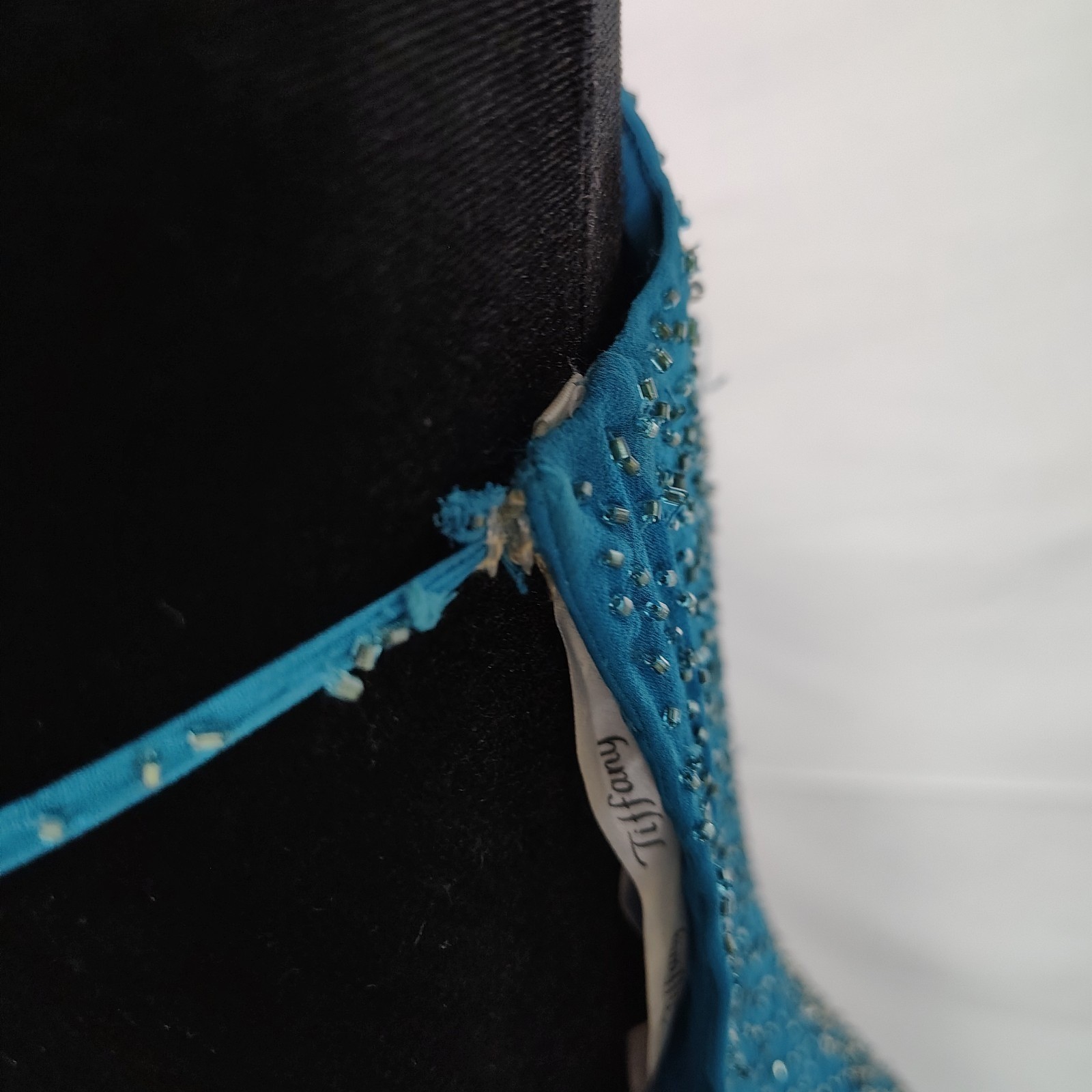 Tiffany Design Beaded Silk Prom Halter Dress Maxi Gown 4 Blue Fairy Glam