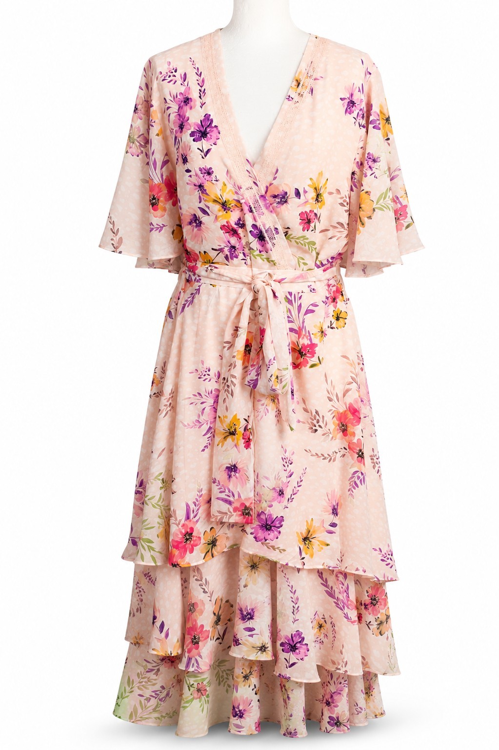 Joanna Hope Pink Floral Tiered Maxi Dress 20 Chiffon Wedding Party