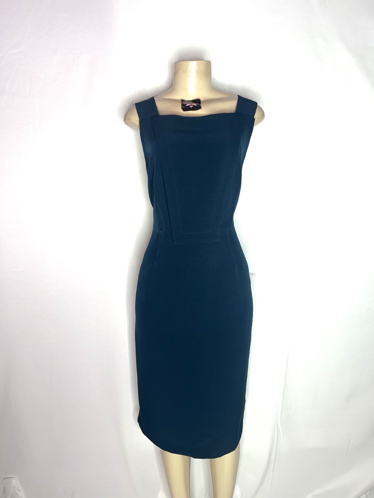 EVA MENDES NEW YORK & CO BLUE PONTE KNIT SLEEVELESS SHEATH DRESS SZ 12