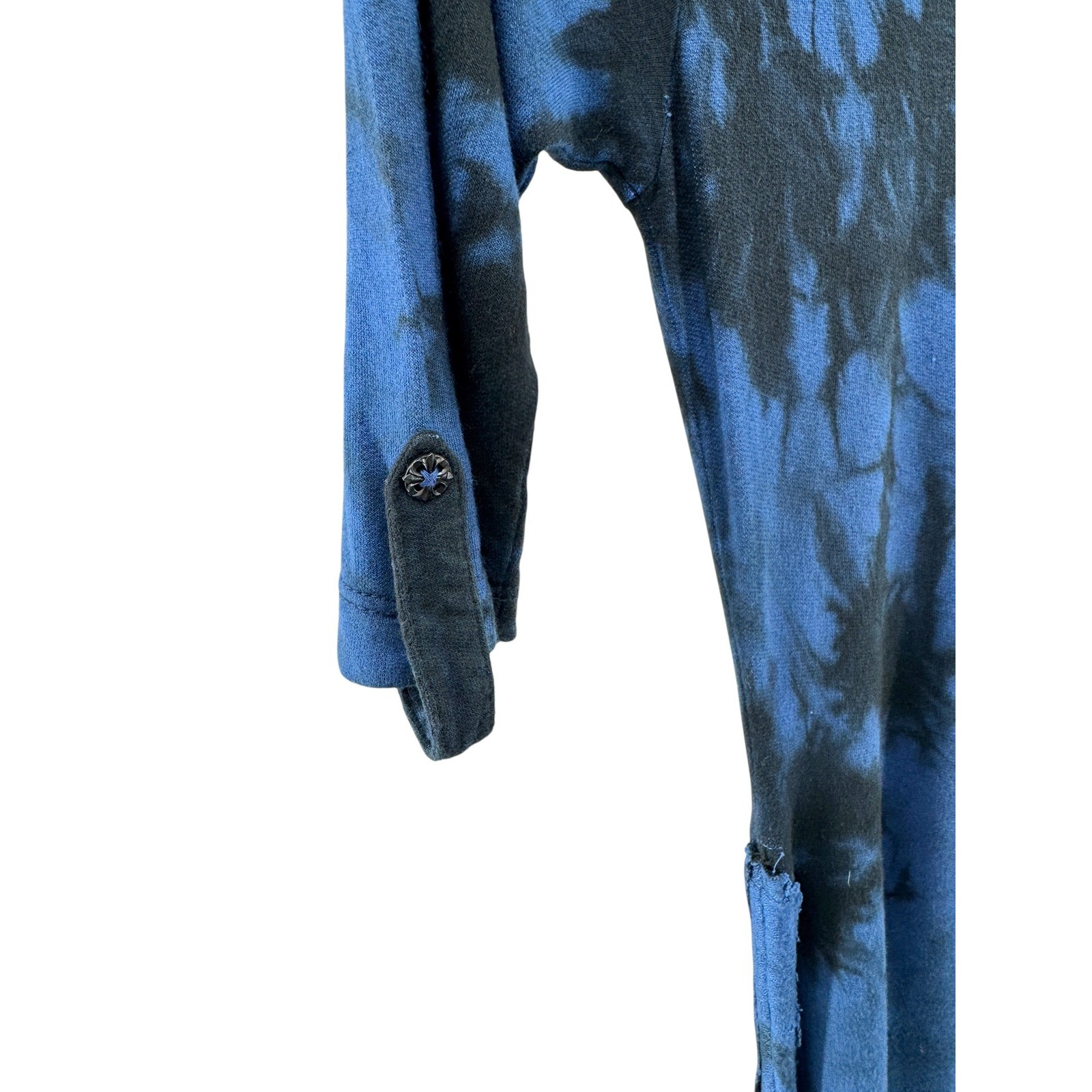 Affliction Blue Black Tie Dye Ruched Drawstring Asymmetrical Tee Dress M