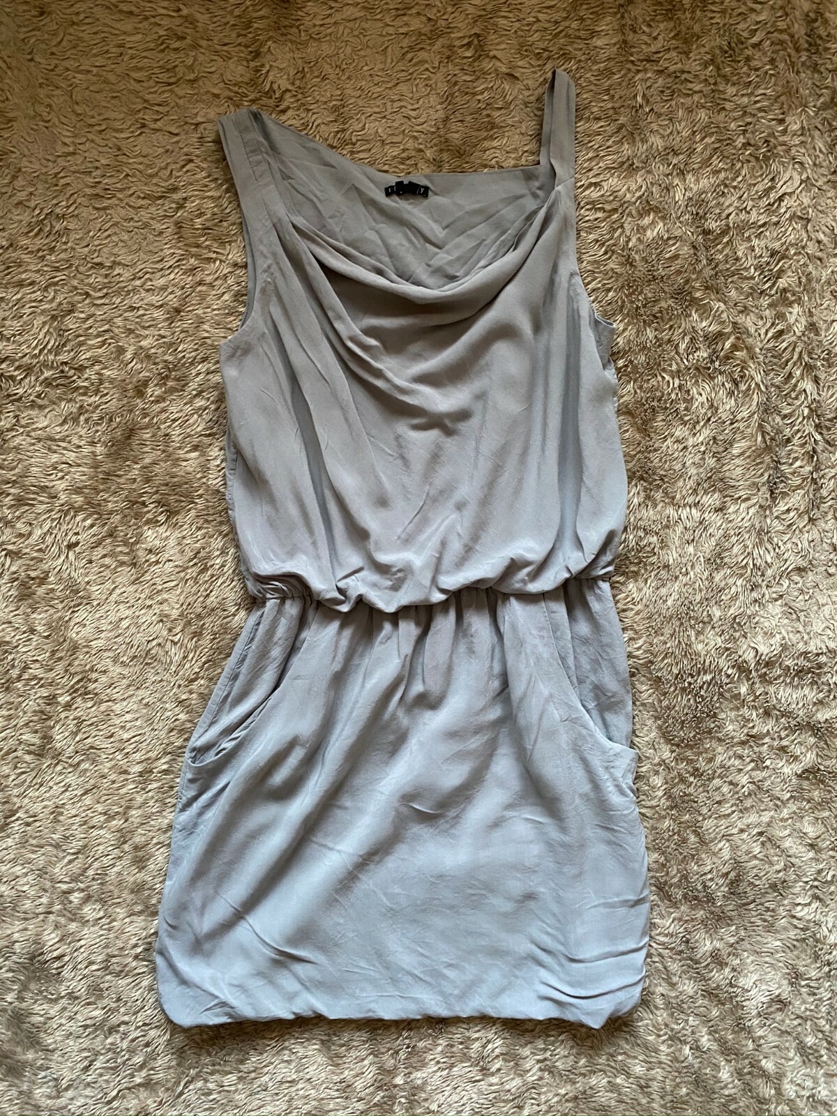 Theory Gray Rayon Jaylyn Rove w/ Pockets Draped Neck Sleeveless Dress Size 6