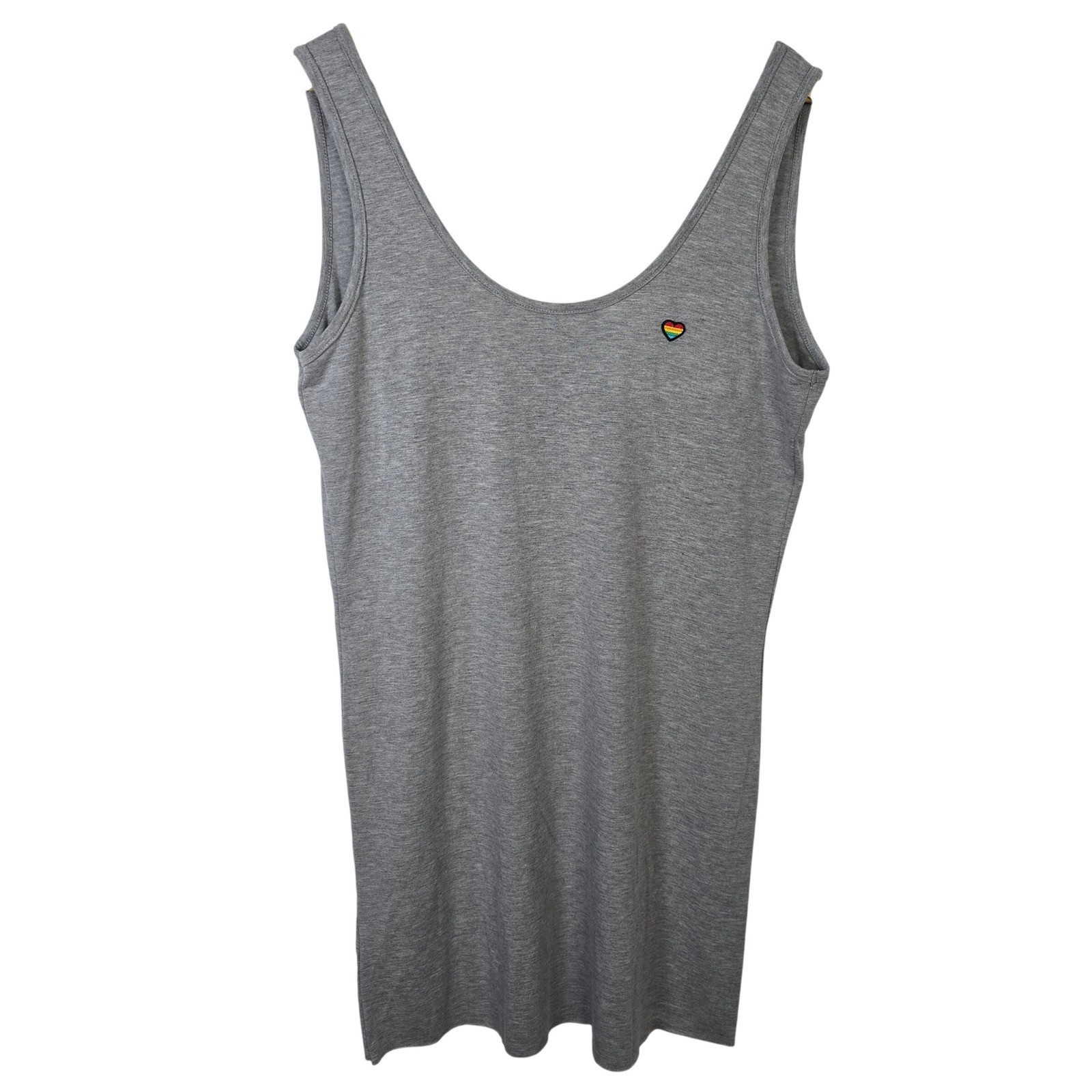 Spiritual Gangster Womens Gray Rainbow Heart Tank Dress Low Back Medium USA