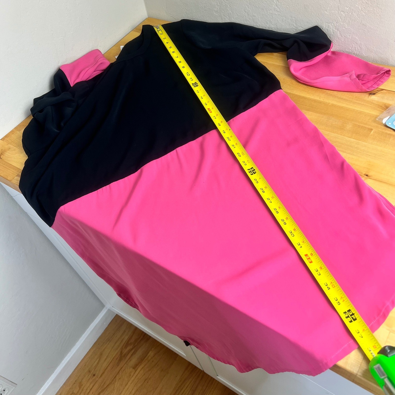 Junarose Black Pink Colorblock Long Sleeve Tunic Dress Plus Size US 16