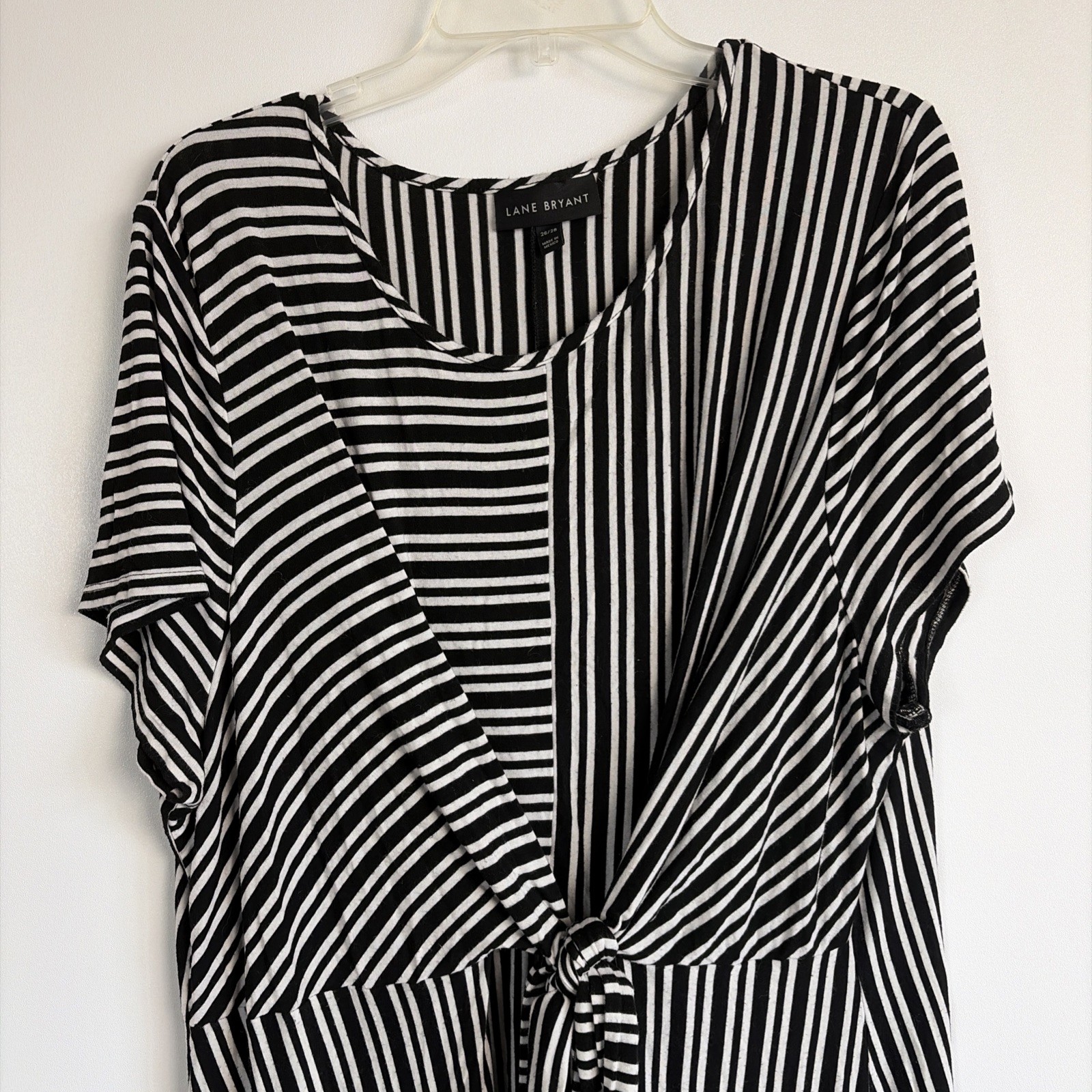 Lane Bryant Sz 26/28 Black & White Striped Stretch Tie Front Dress Classic City