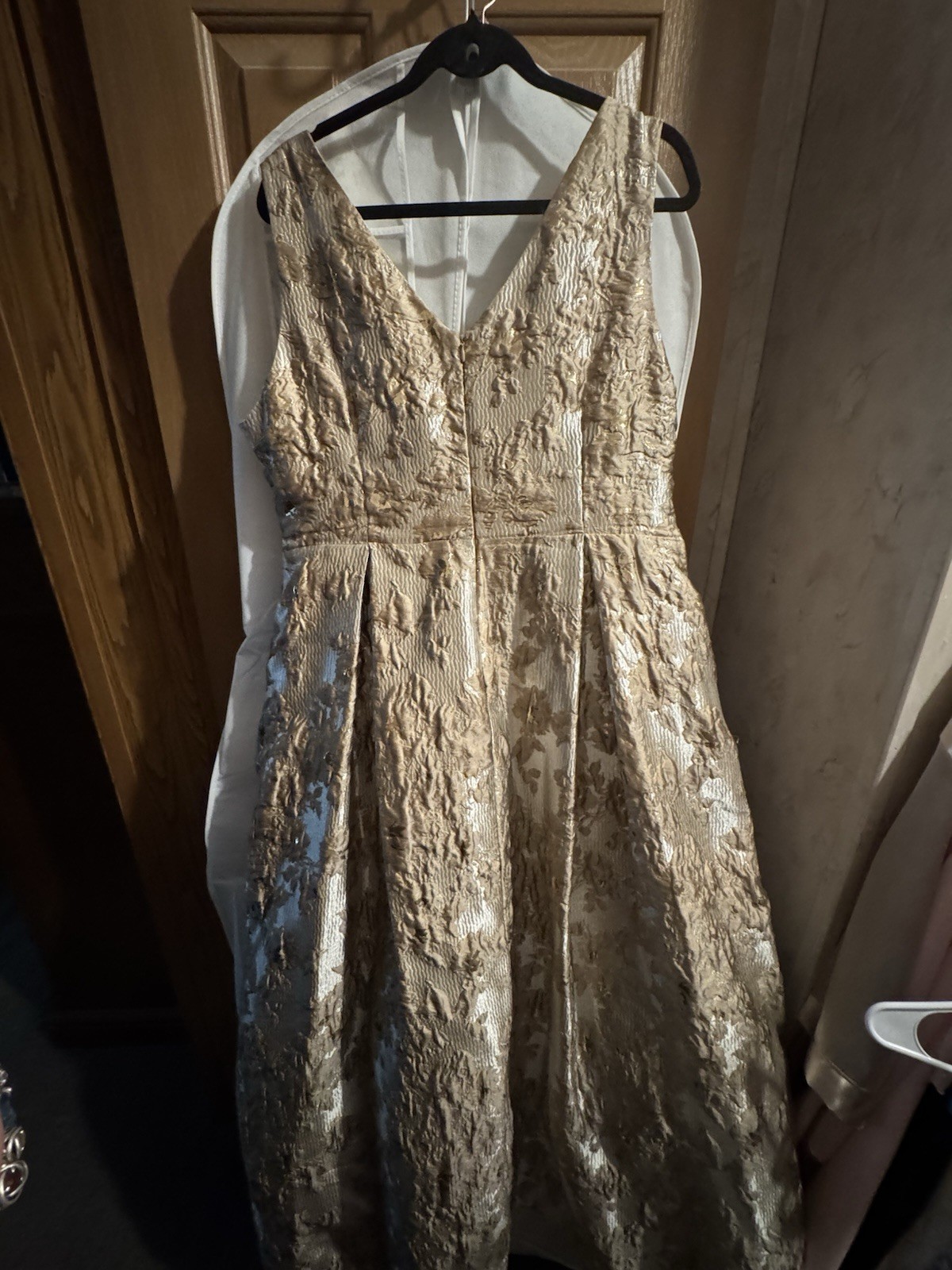 NWT Donna Karan Gold Brocade Sleeveless Wrap Ball Gown Frosted Beige Size 16