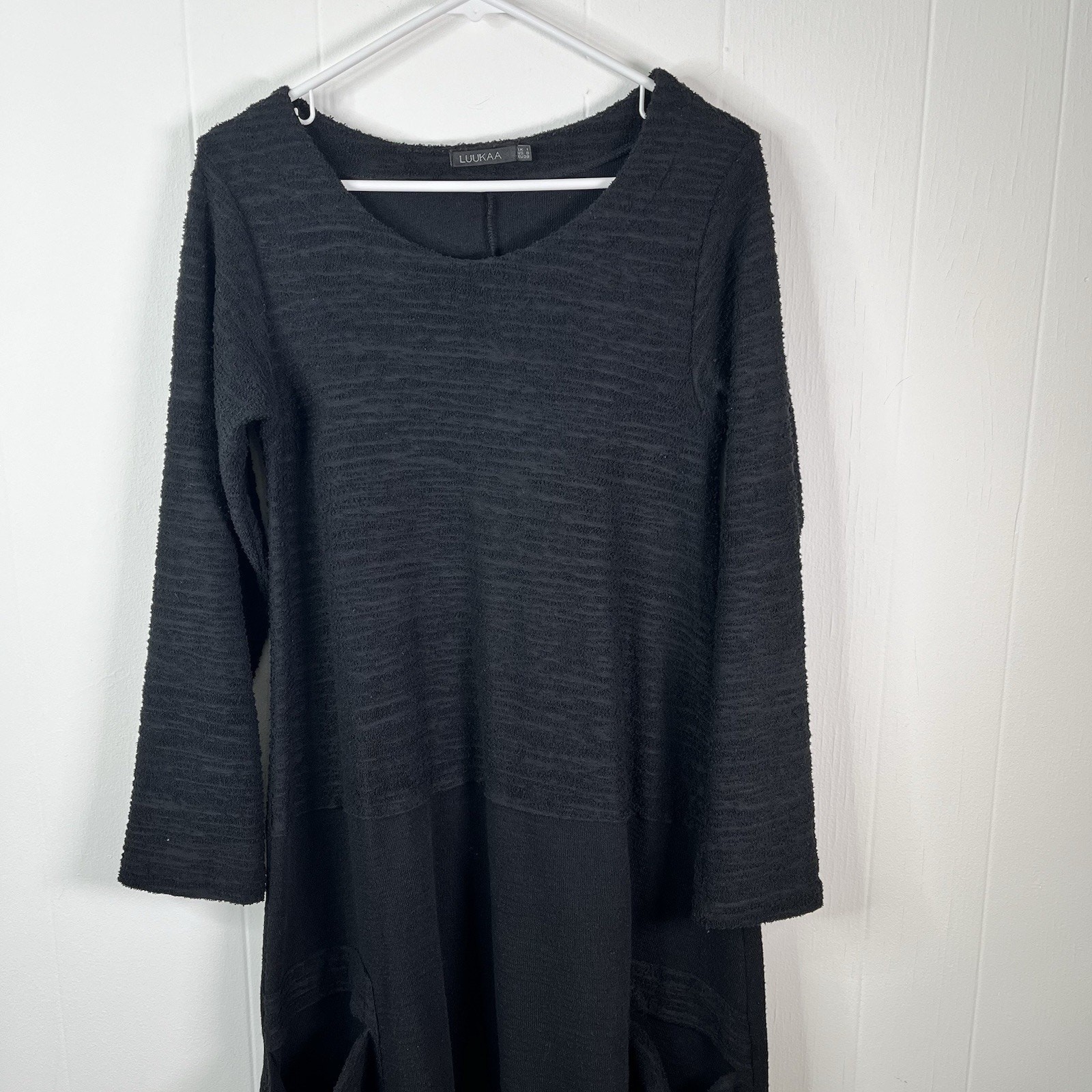 Luukaa Black Balloon dress midi Size 8 lagenlook Pockets