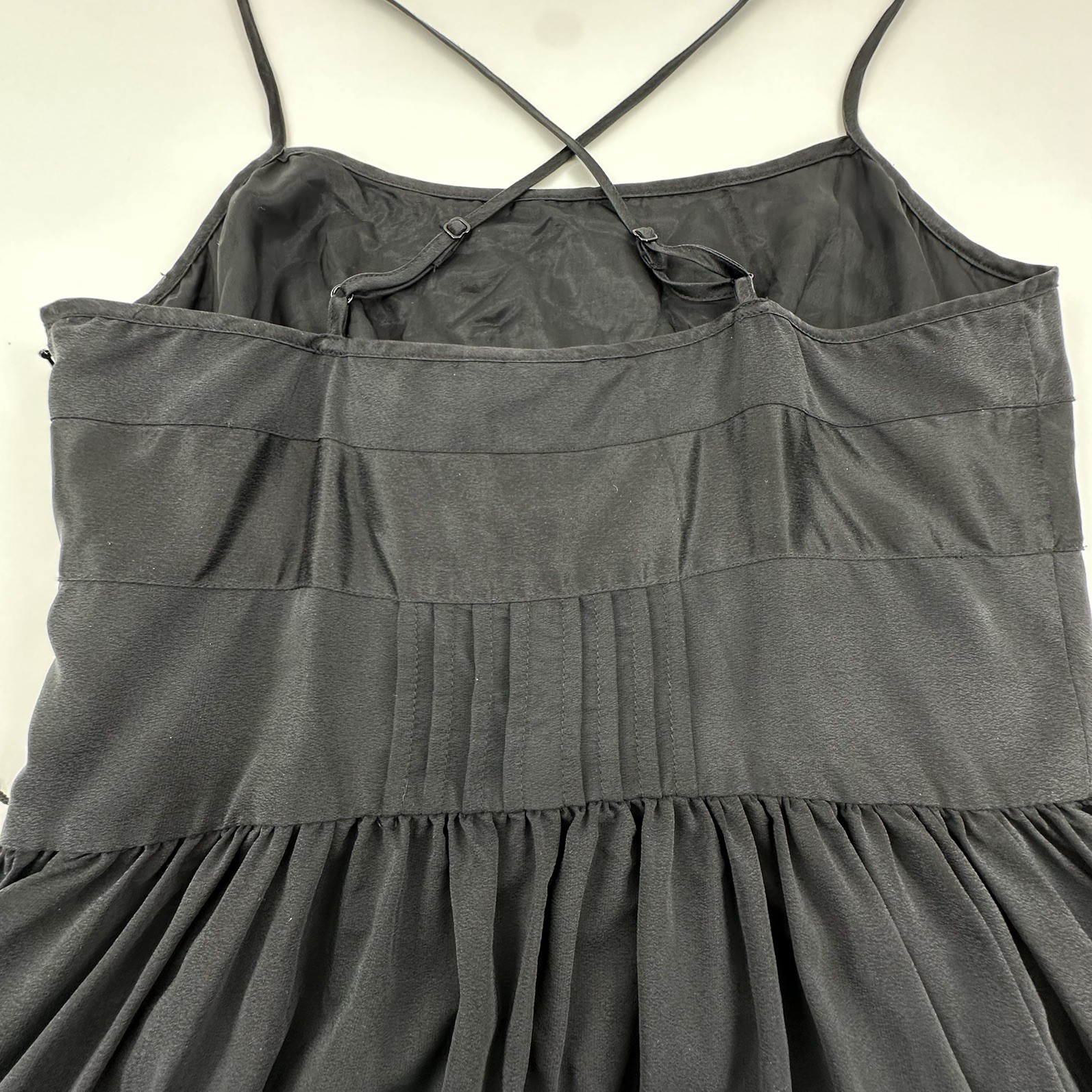 Moda International 100% Silk Black Midi Dress 6 Pintuck Empire Y2K Coquette