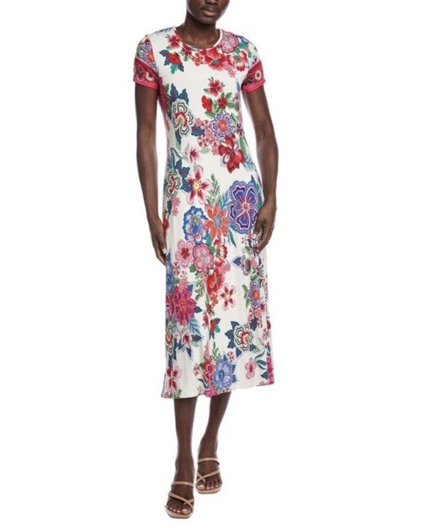 Johnny Was XS The Janie Favorite Cap Sleeve Midi Dress Kallie Scarf NWT White