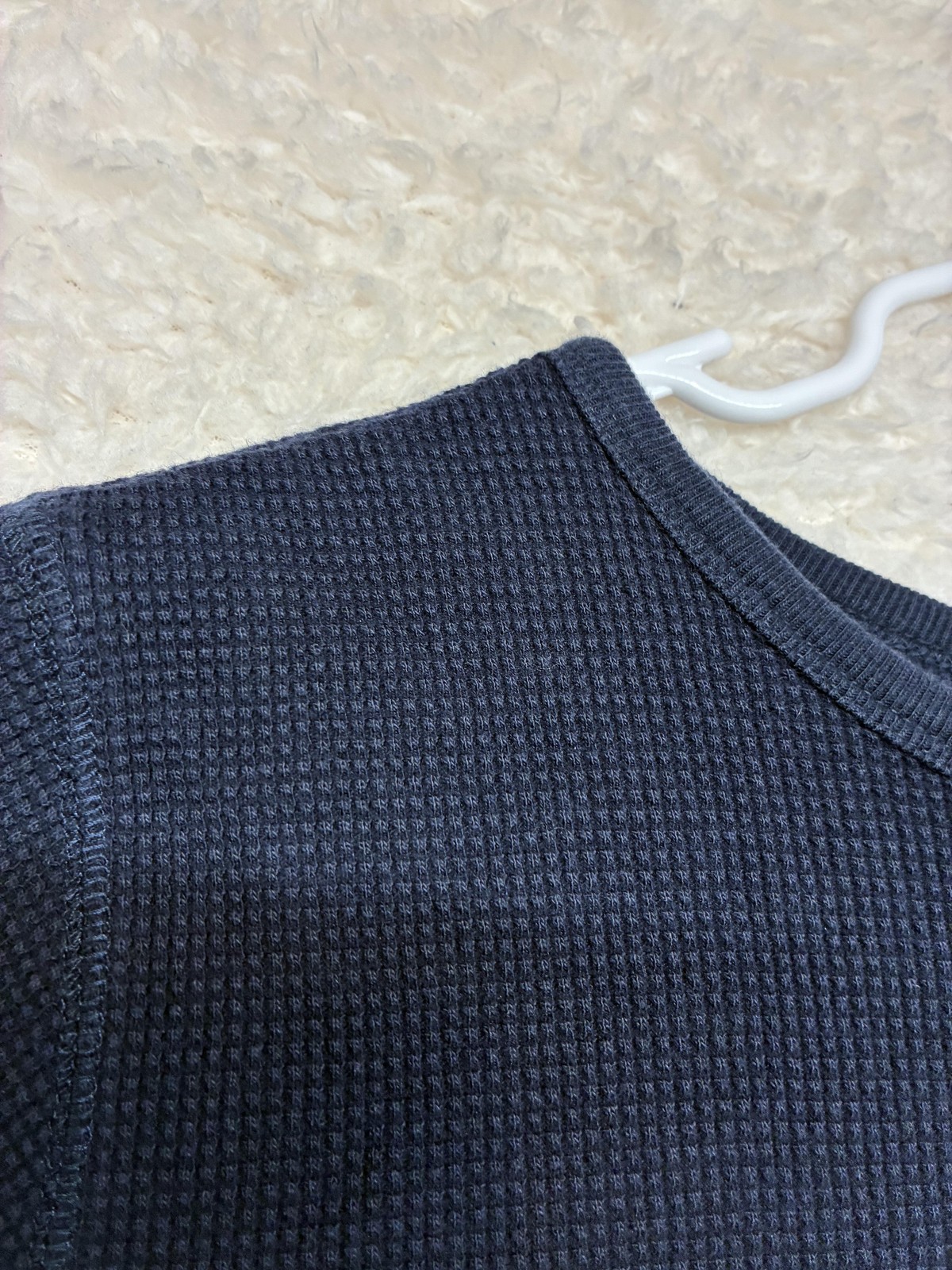 Eddie Bauer Dress Womens Medium Navy Waffle Knit Thermal Short Sleeve Casual