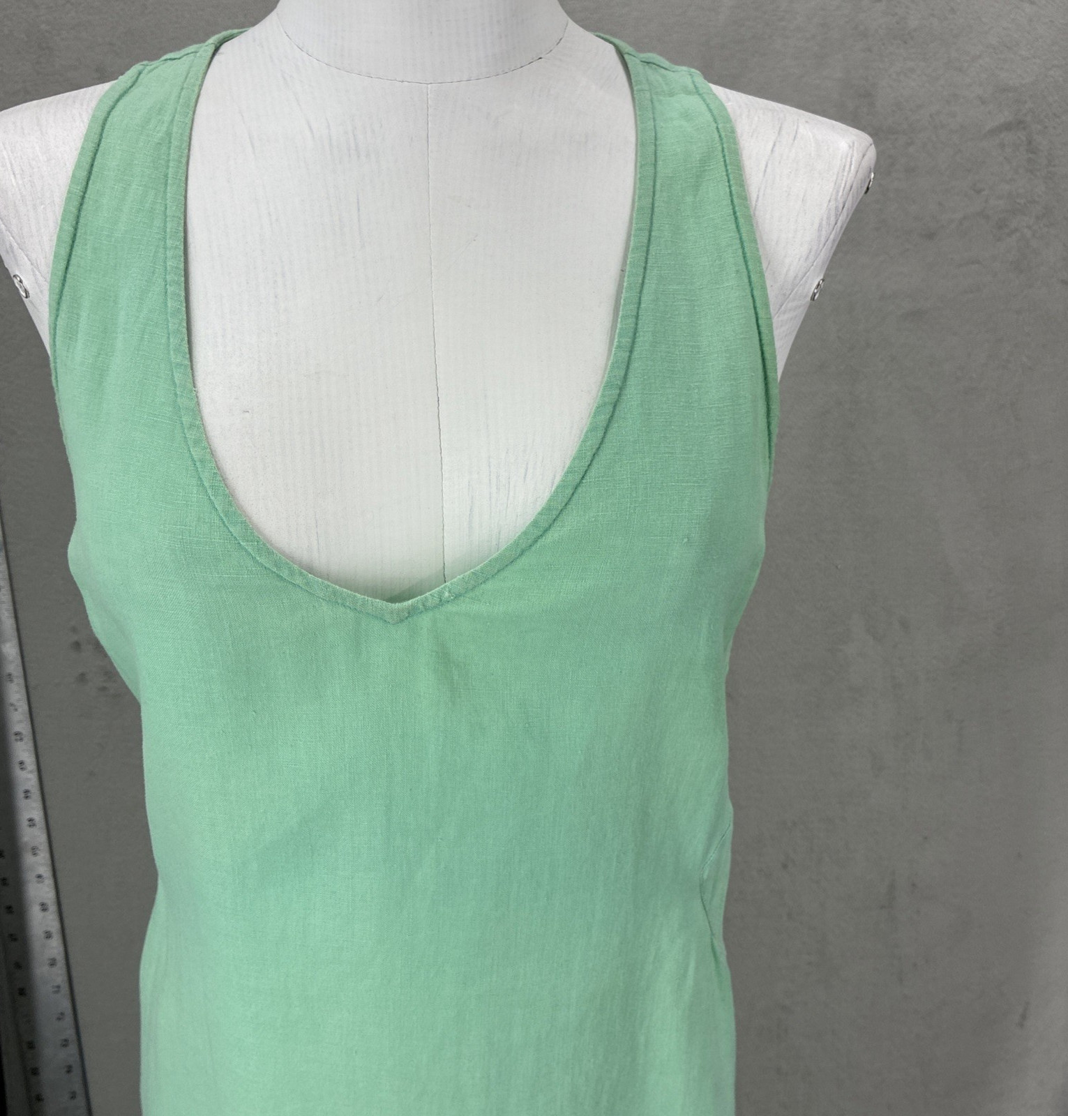 Calypso St Barth Dress 100% Linen Mint Green Pom-Pom Fringe Trim Minimalistic