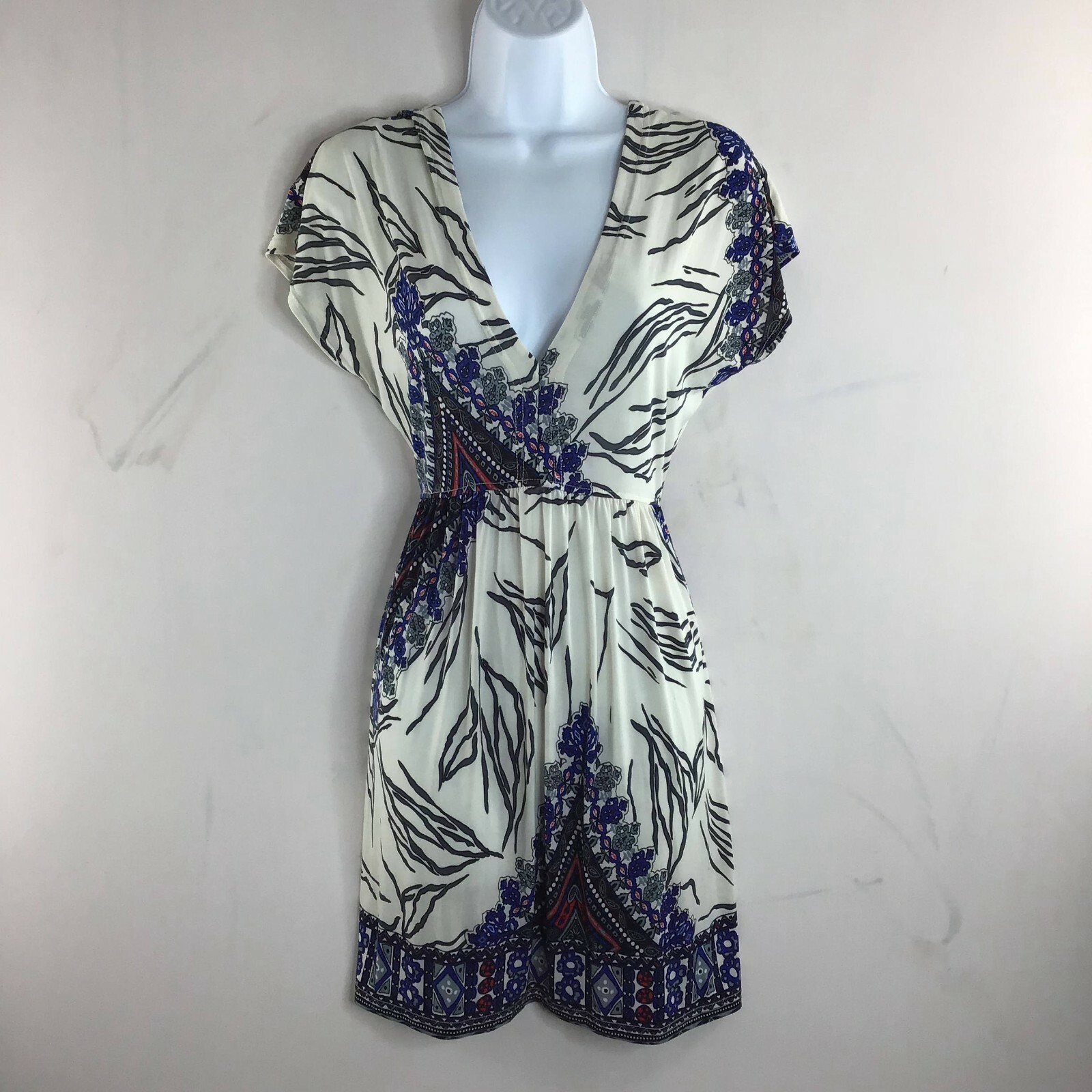 Vixen Women’s Mini Dress Multicolor Floral V Neck Cap Sleeve Size M