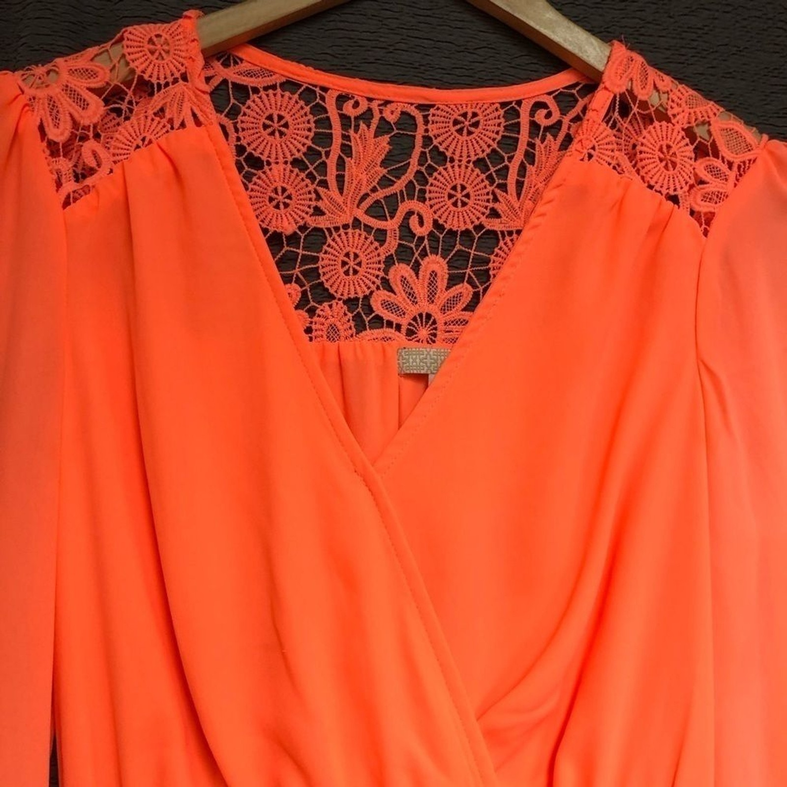 GB small tangerine, orange chiffon cross bodice elastic waist, flare sleeves