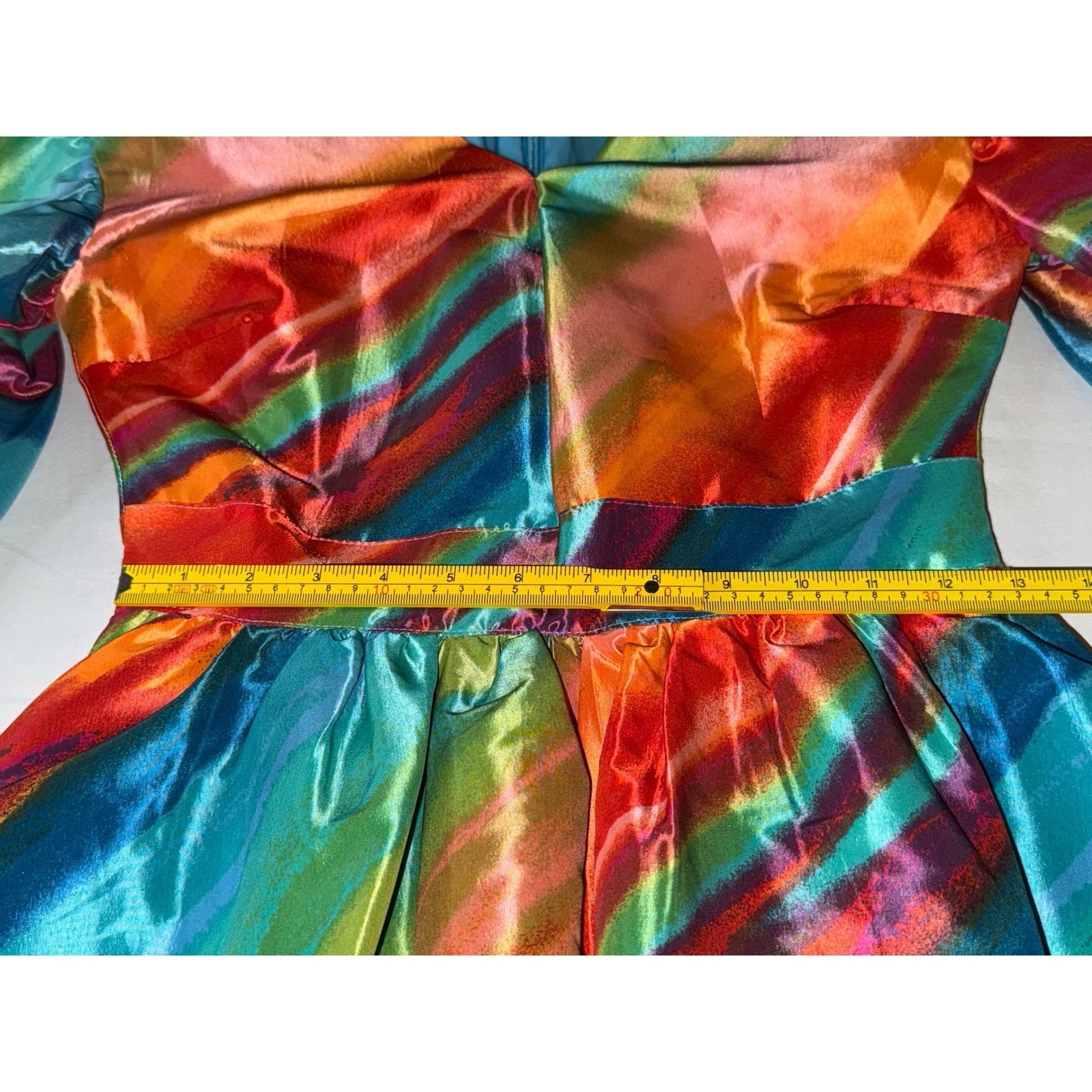 New York & Company Rainbow Stripe Puff Sleeve Mini Dress XS Multi Color V-Neck