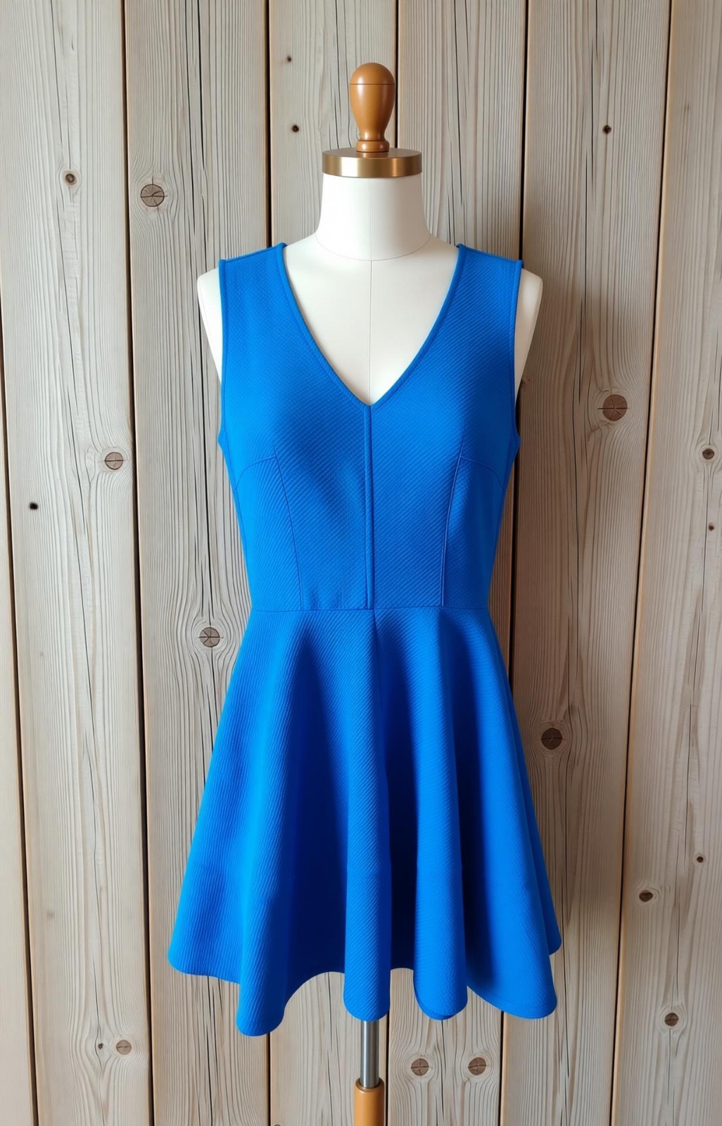 Love Ady Womens Small S Royal Blue V-Neck Fit and Flare Skater Dress Textured