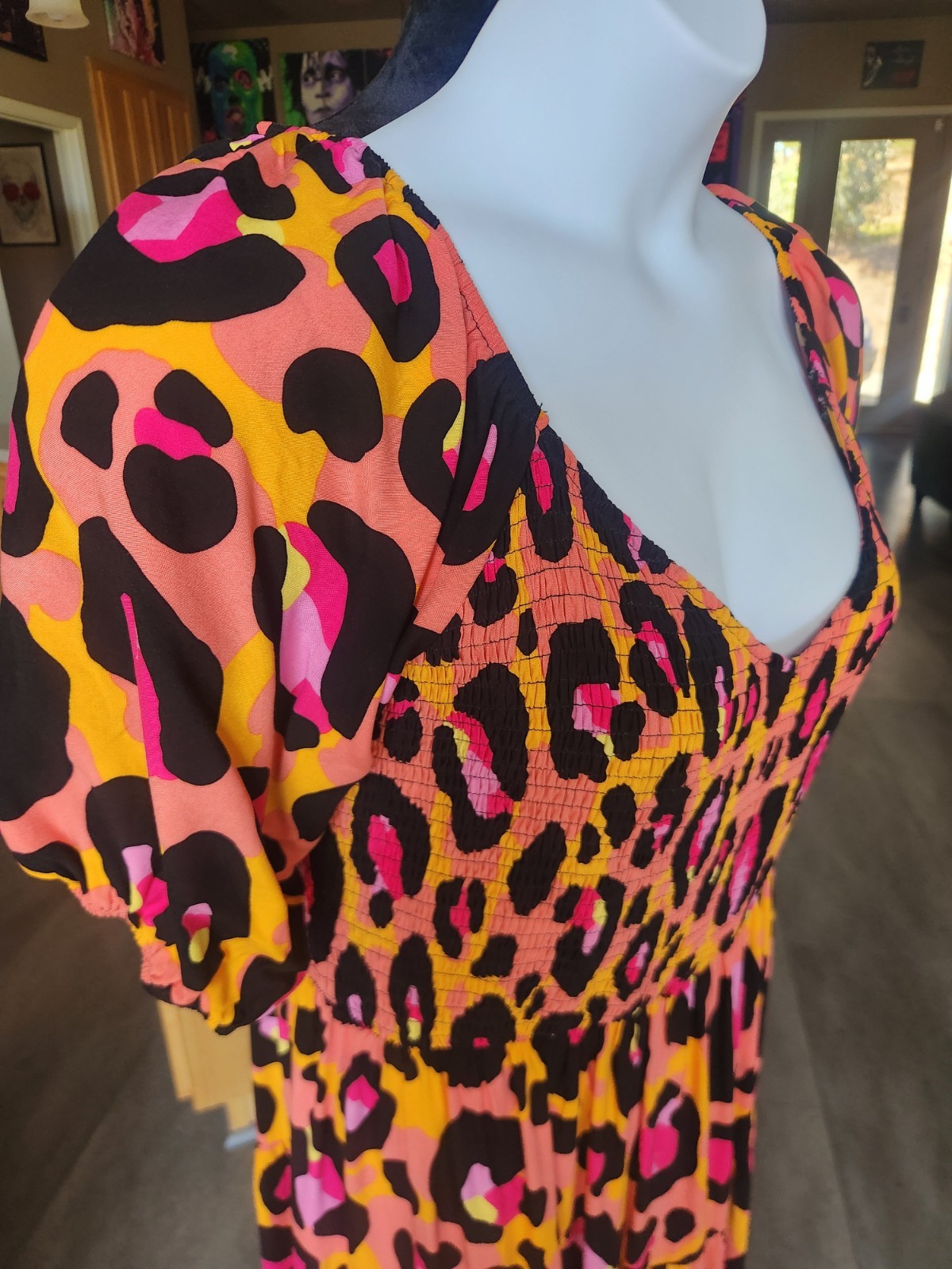 Proud Poppy Rainbow Leopard Print Smocked Summer Dress *worn once*