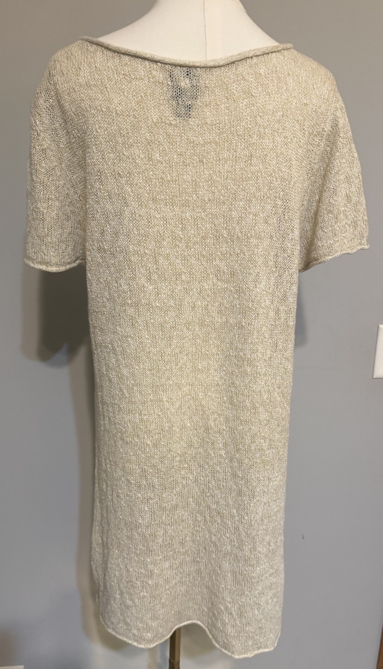 EILEEN FISHER 100% Linen Rolled Bateau Neck Tunic Dress Natural Heather Size XL