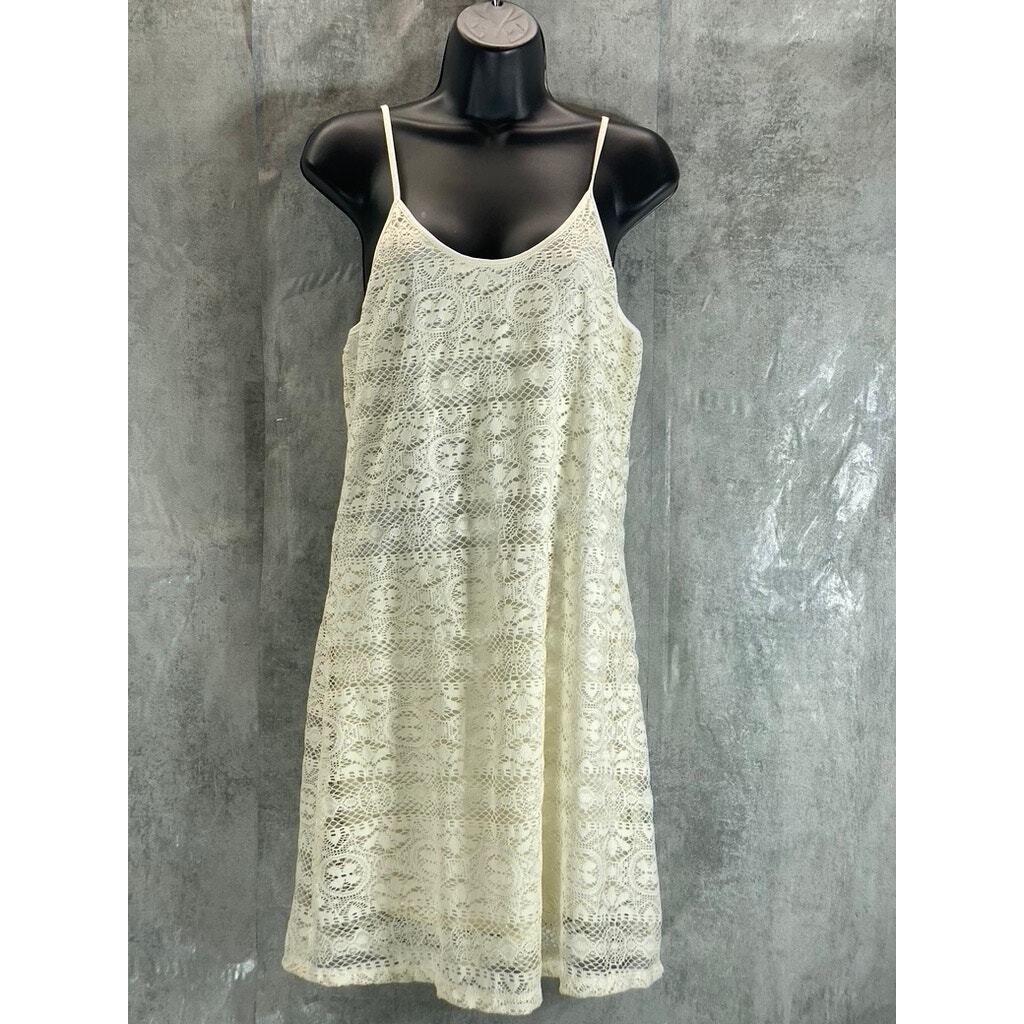 LOVE, FIRE Juniors’ Ivory Scoop-Neck Adjustable Strap Lace Mini Dress SZ L