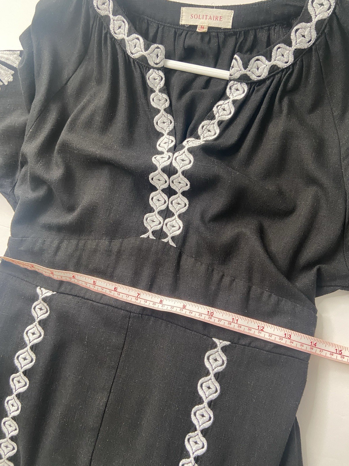 Solitaire black and white embroidered Black Midi Dress sz M
