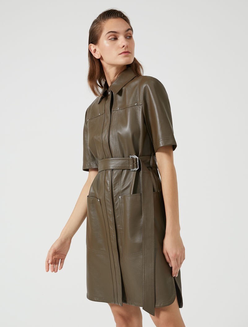 🌟 Sportmax by MAX MARA Nappa LEATHER Dress Usa2_ It36_ De32_ Uk4_ Fr34