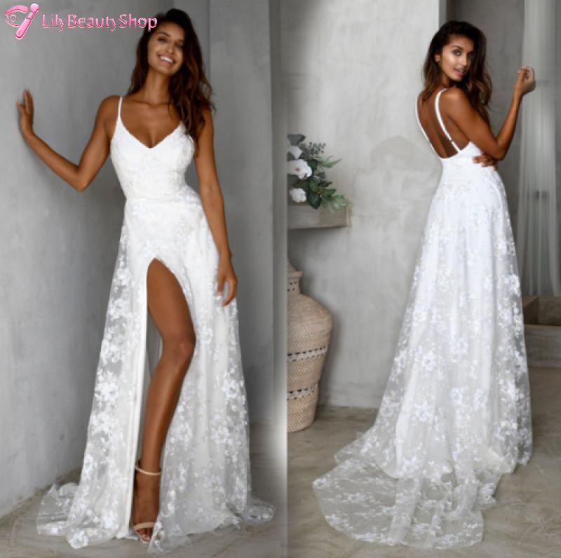 Womens Lace Sleeveless Backless Wedding Party Cocktail Prom Maxi Dress Ball Gown