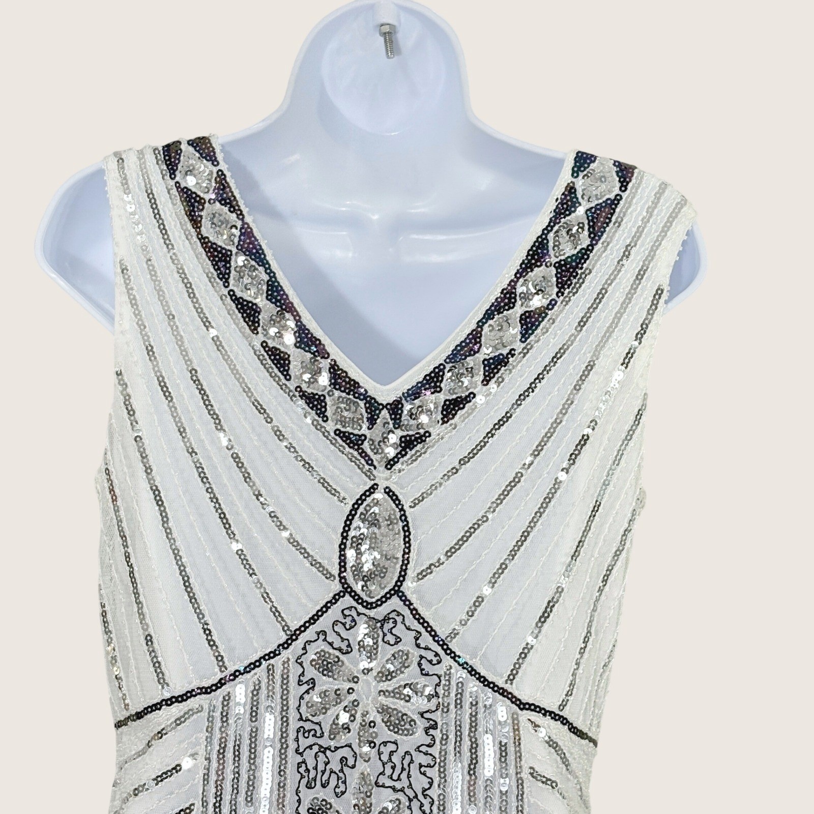 1920s Gatsby Flapper Dress Small Sequin Beaded Fringe Capelet Headpiece Jazz Age