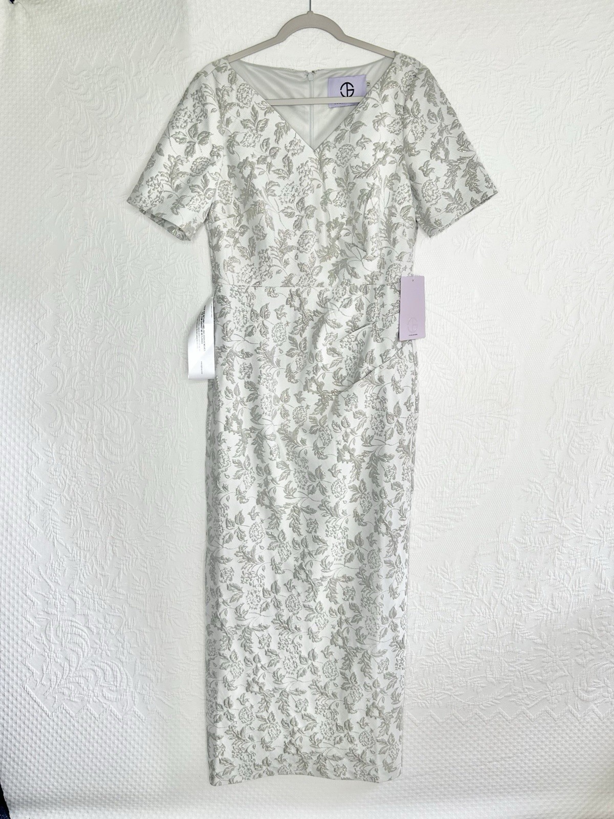JS Collections Valerie Jacquard Gown Silver Mist Size 12, NWT